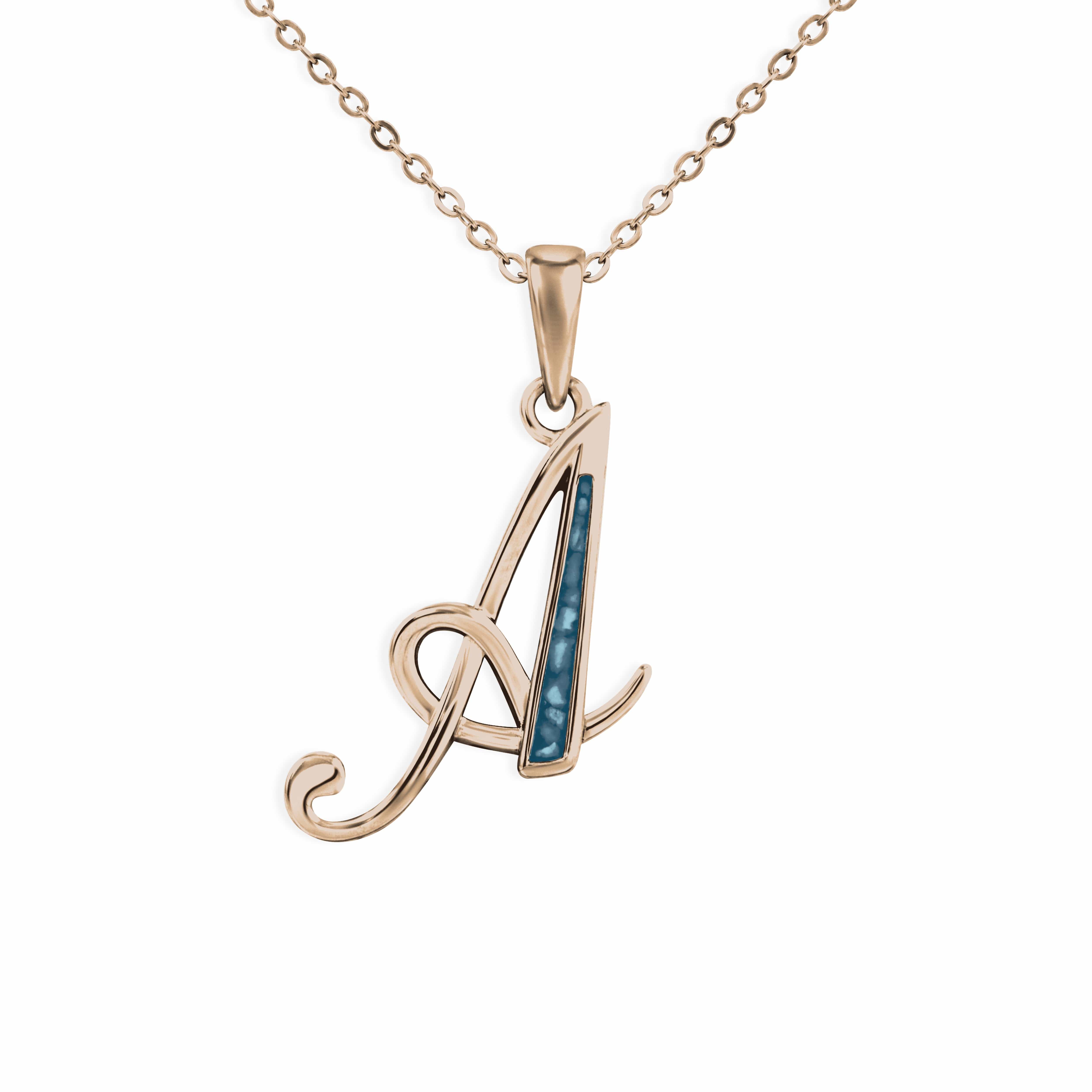 EverWith Alphabet Memorial Ashes Pendants 9k Rose Gold Blue