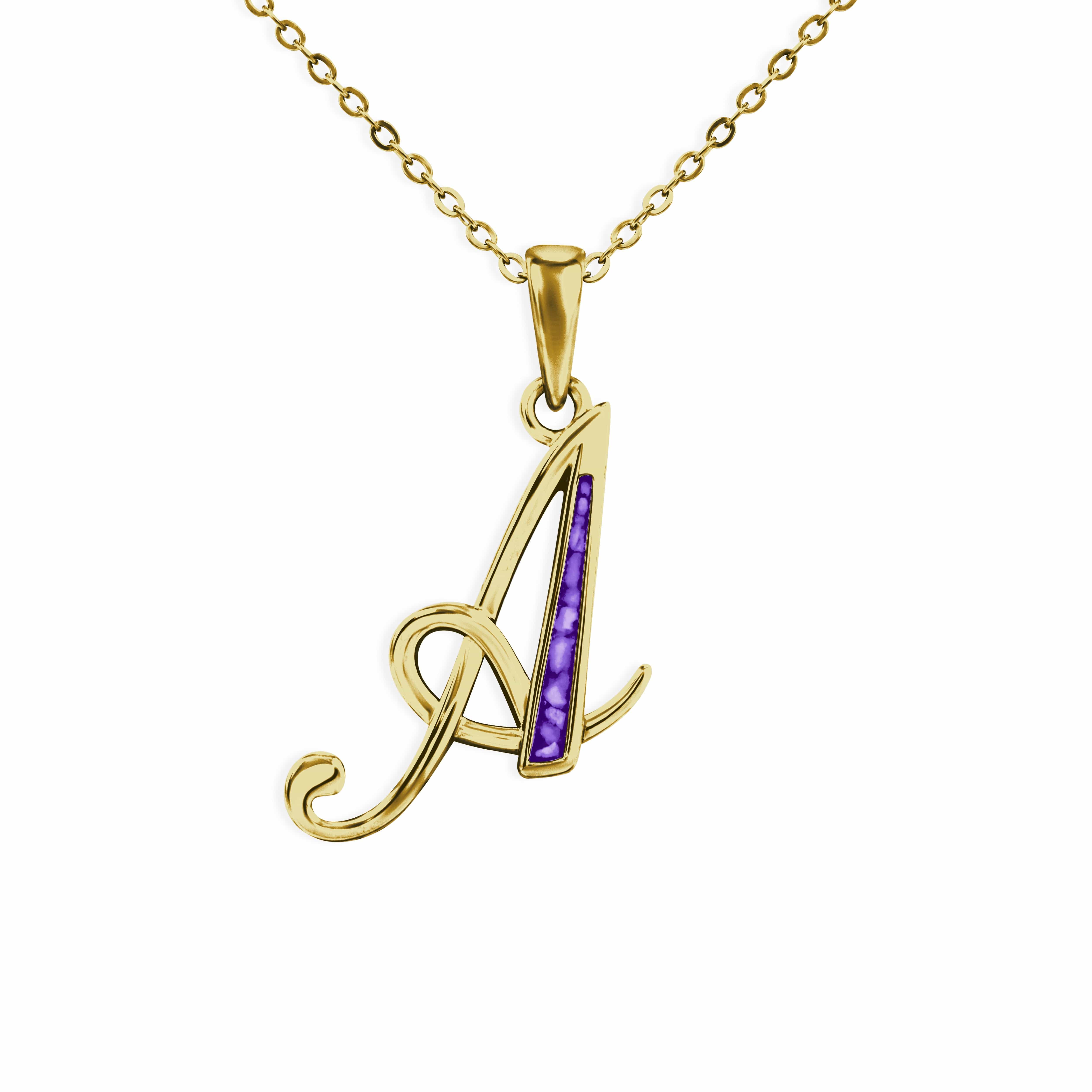 EverWith Alphabet Memorial Ashes Pendants 9k Yellow Gold Purple