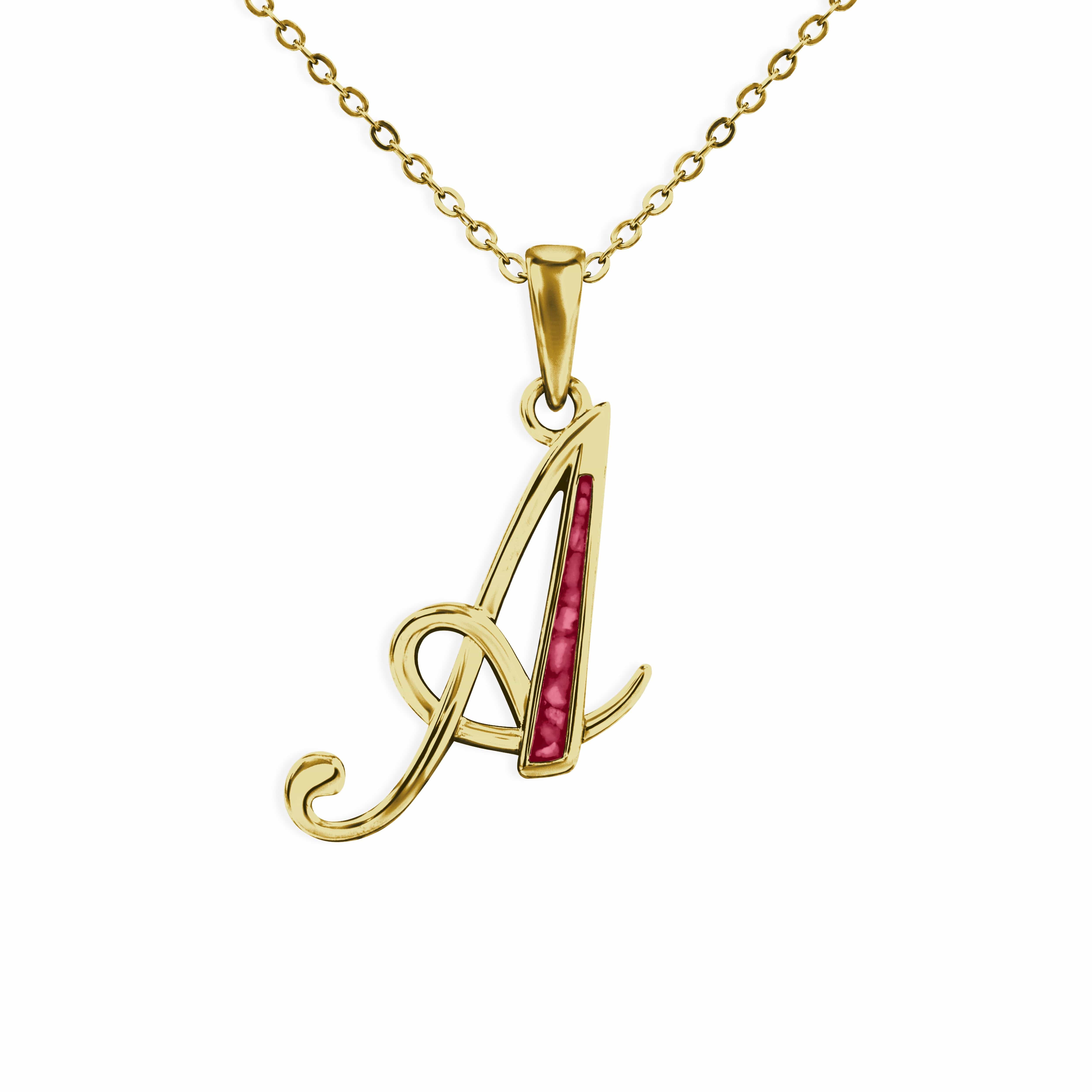 EverWith Alphabet Memorial Ashes Pendants 9k Yellow Gold Red