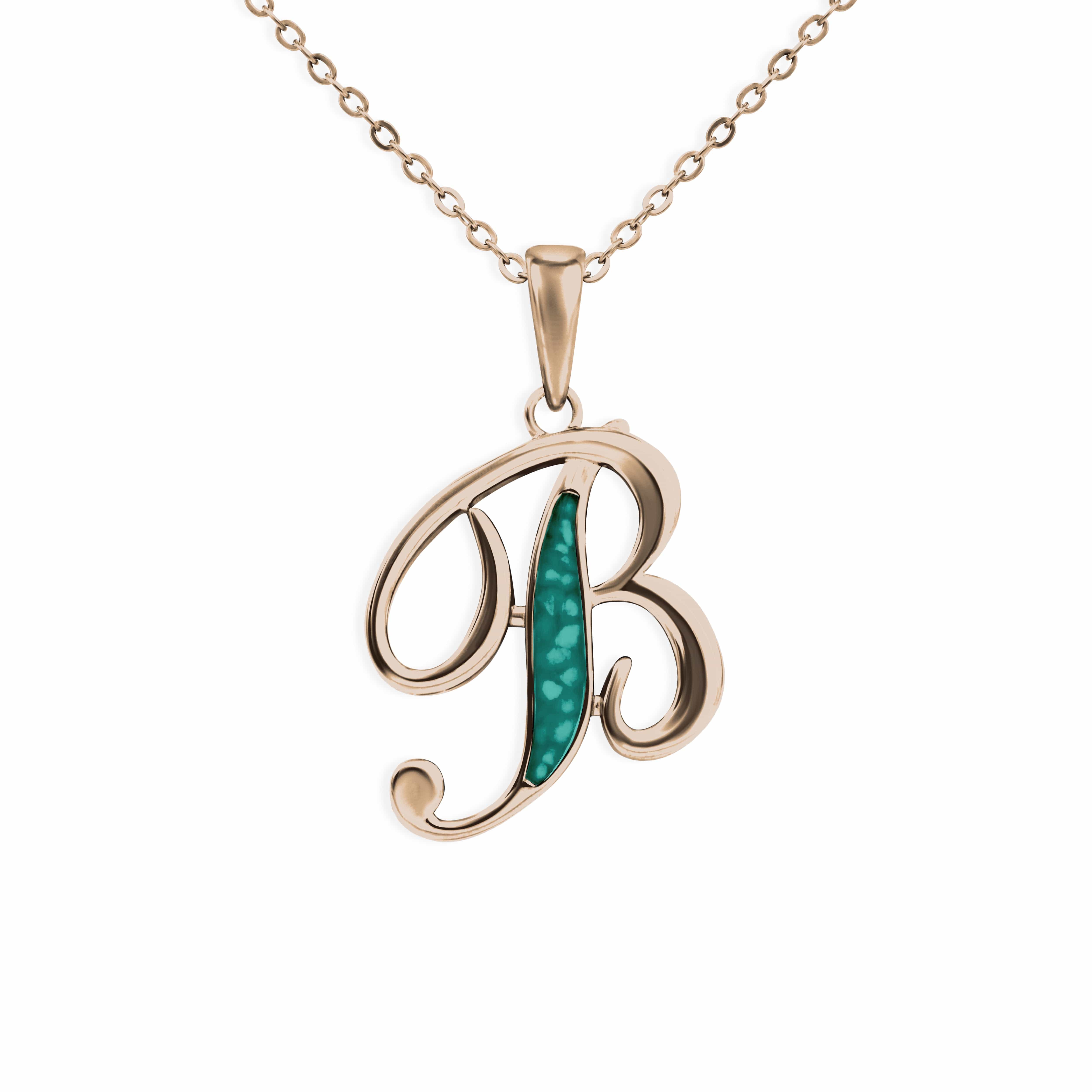EverWith Alphabet Memorial Ashes Pendant - Letter B 9k Rose Gold Aqua