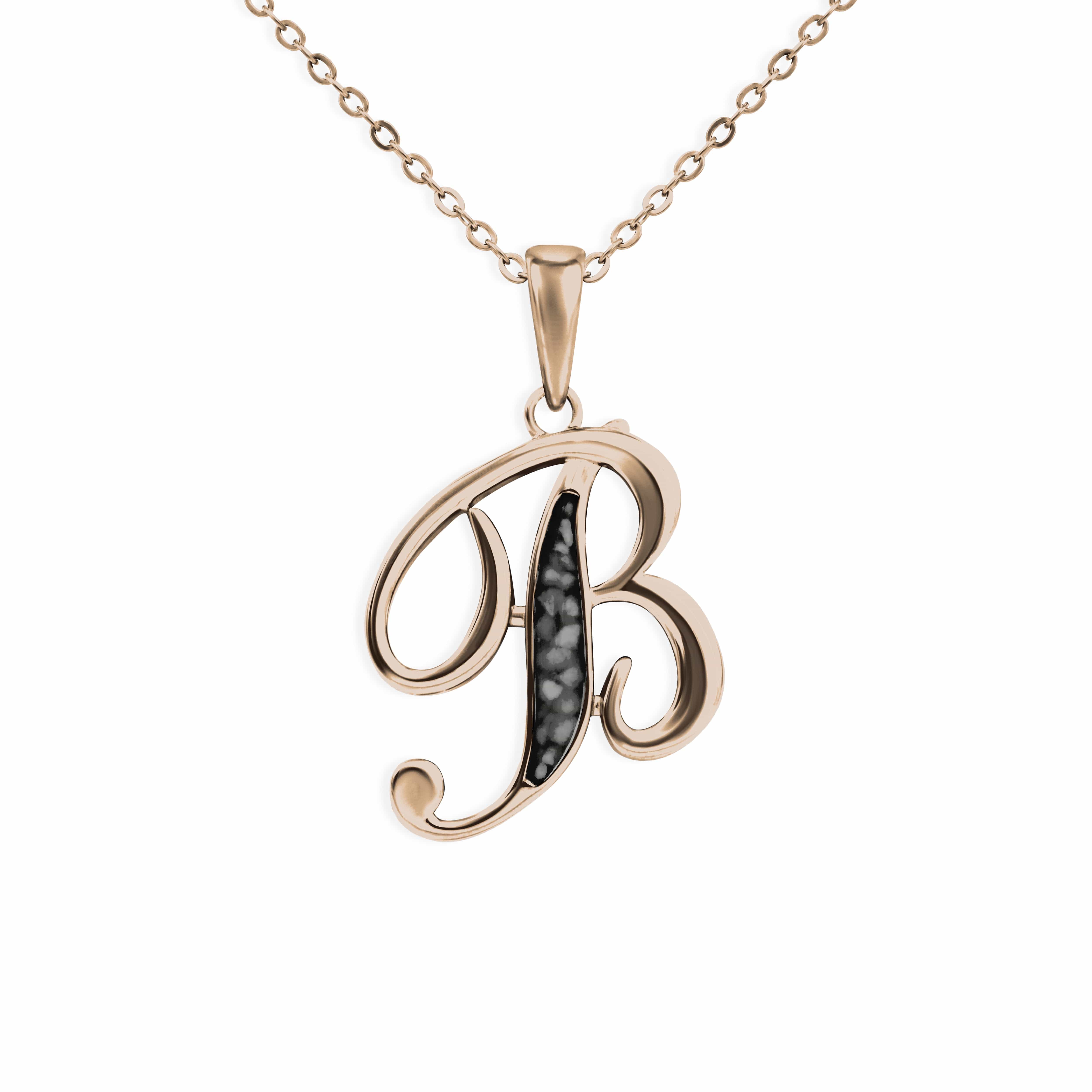 EverWith Alphabet Memorial Ashes Pendant - Letter B 9k Rose Gold Black