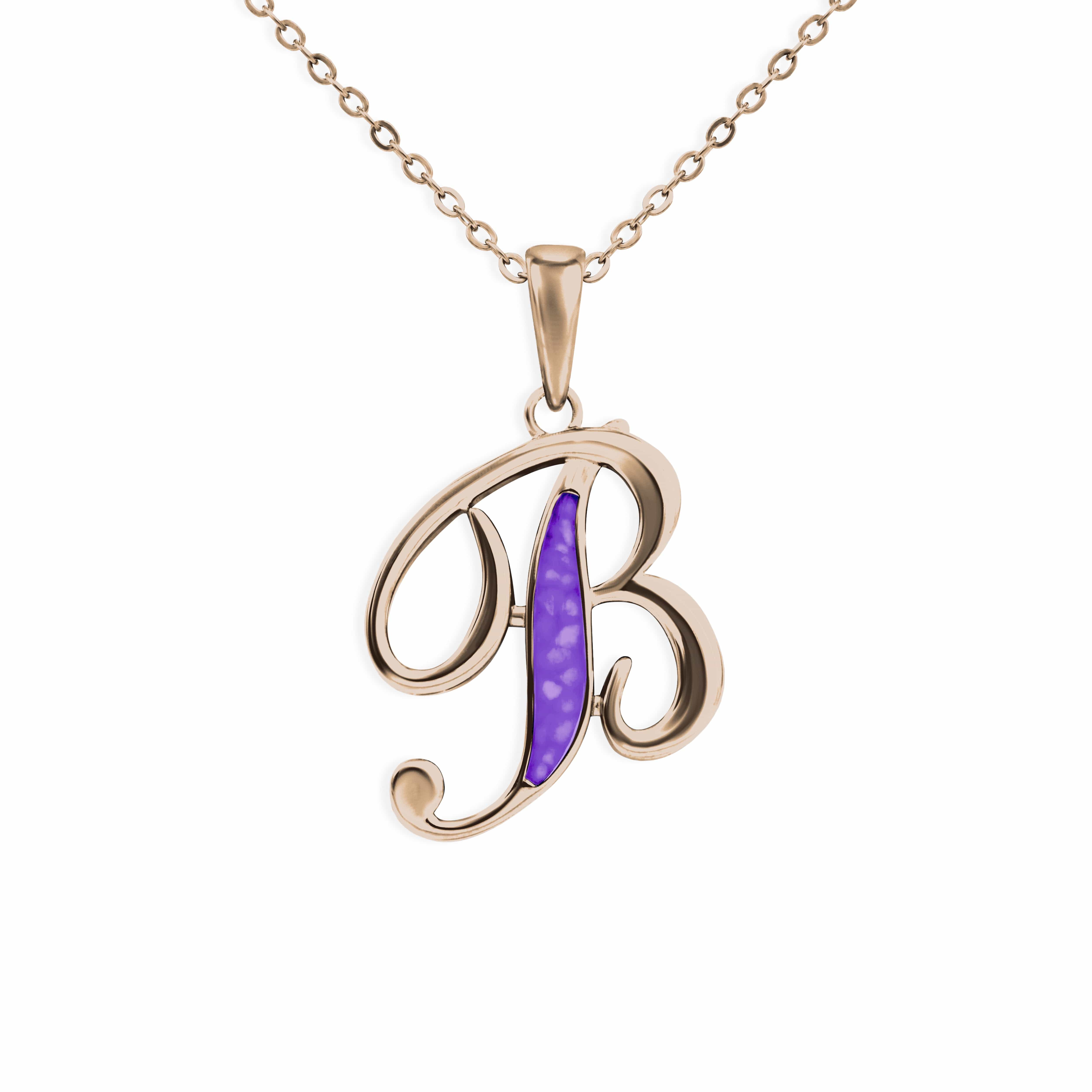 EverWith Alphabet Memorial Ashes Pendant - Letter B 9k Rose Gold Purple