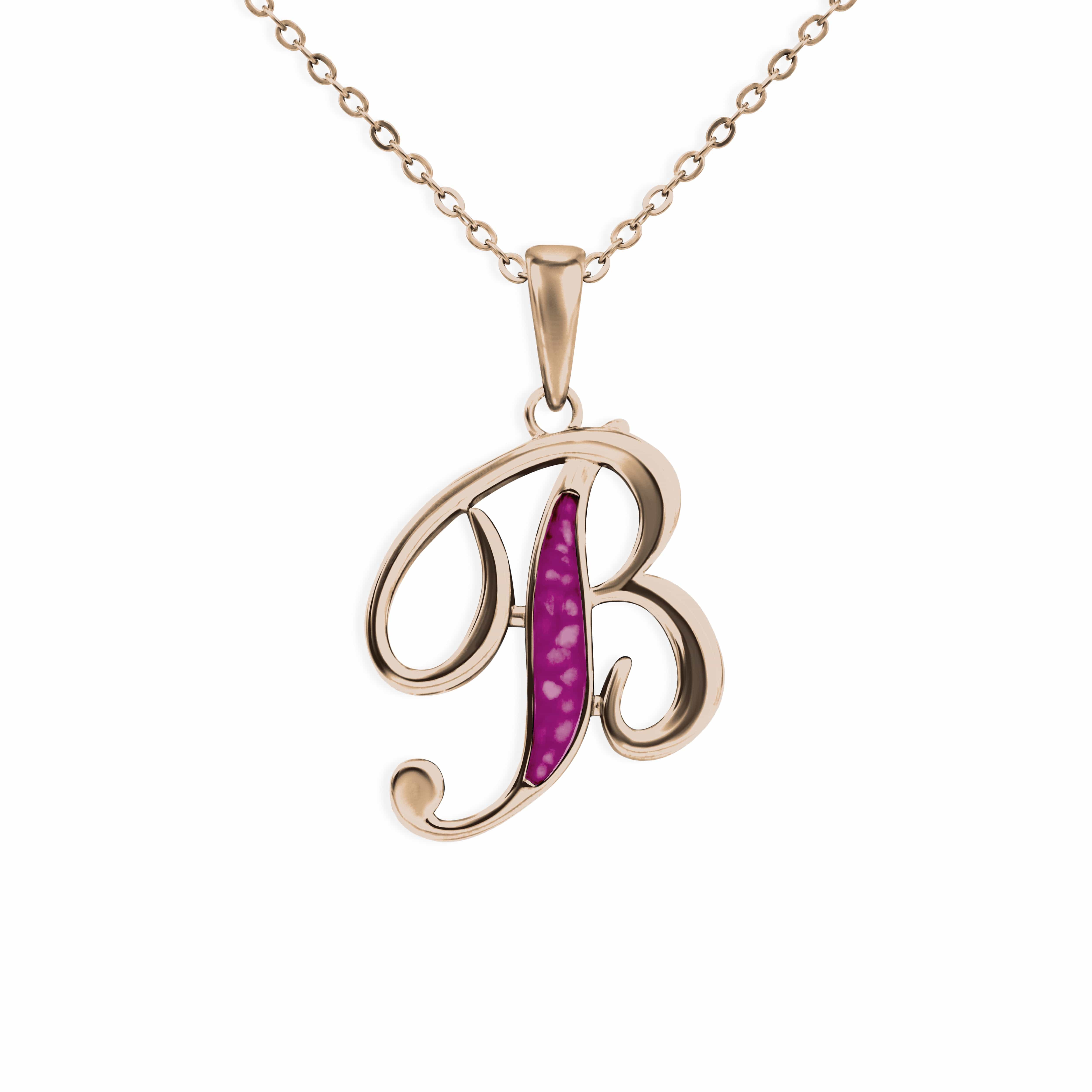 EverWith Alphabet Memorial Ashes Pendant - Letter B 9k Rose Gold Violet