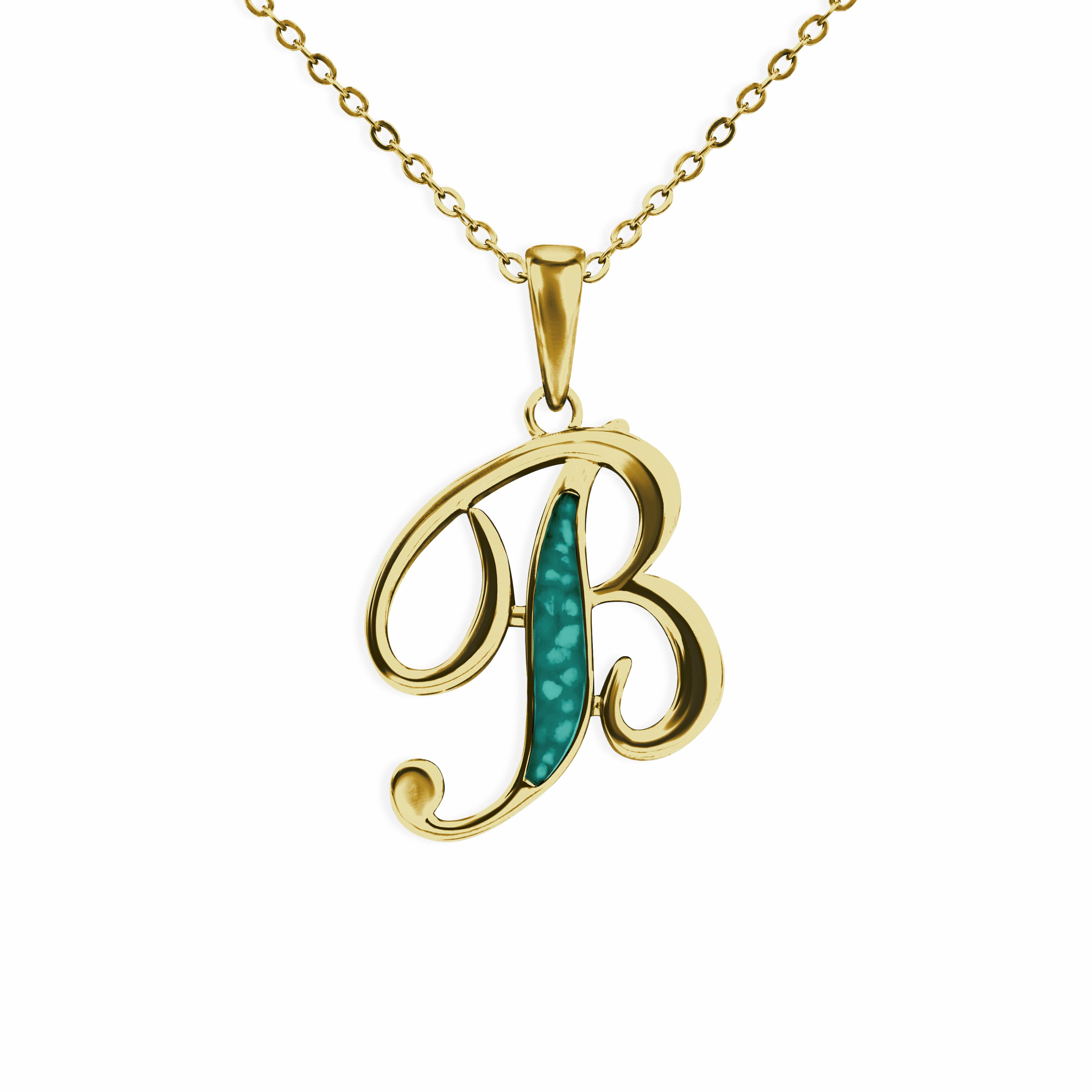 EverWith Alphabet Memorial Ashes Pendant - Letter B 9k Yellow Gold Aqua