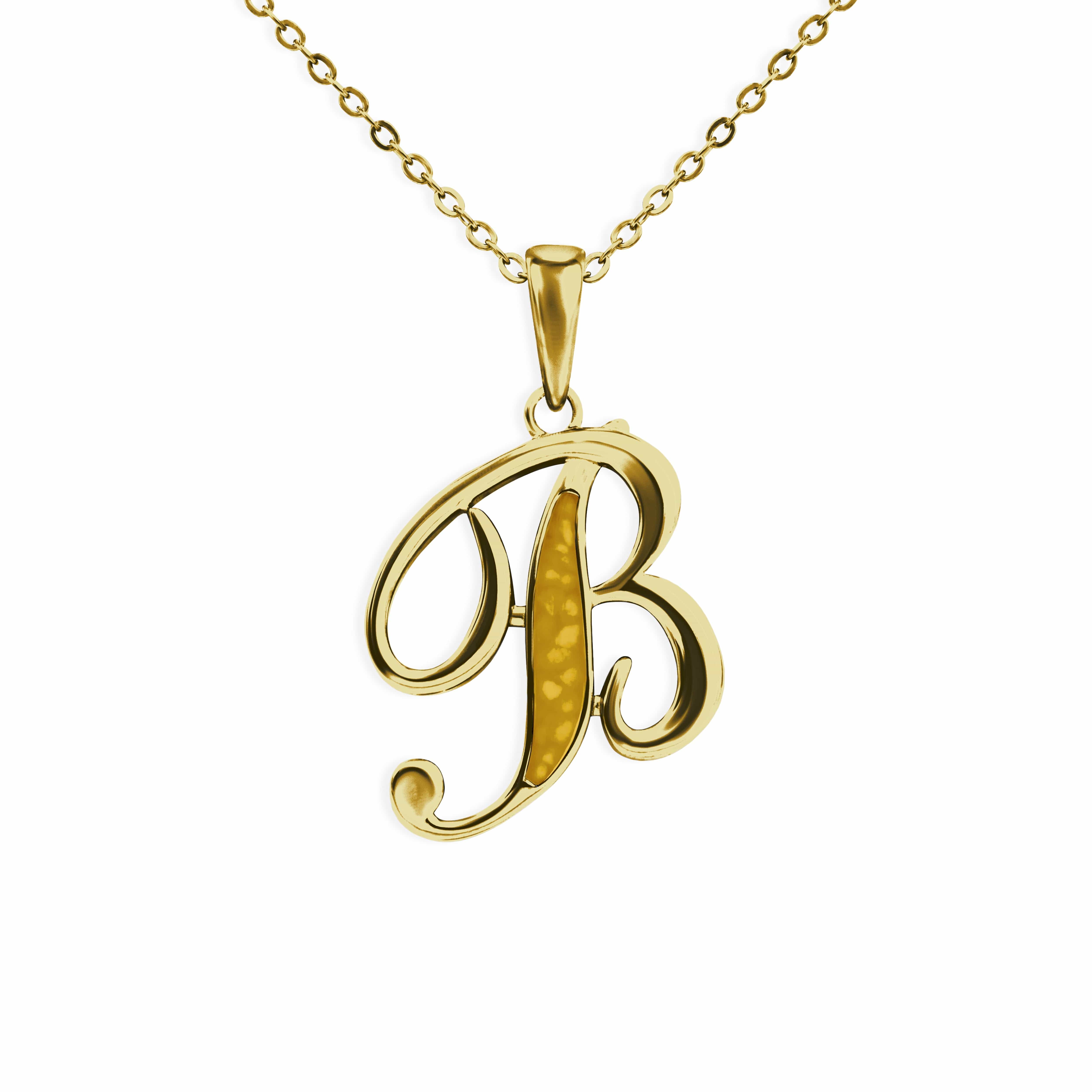 EverWith Alphabet Memorial Ashes Pendant - Letter B 9k Yellow Gold Orange