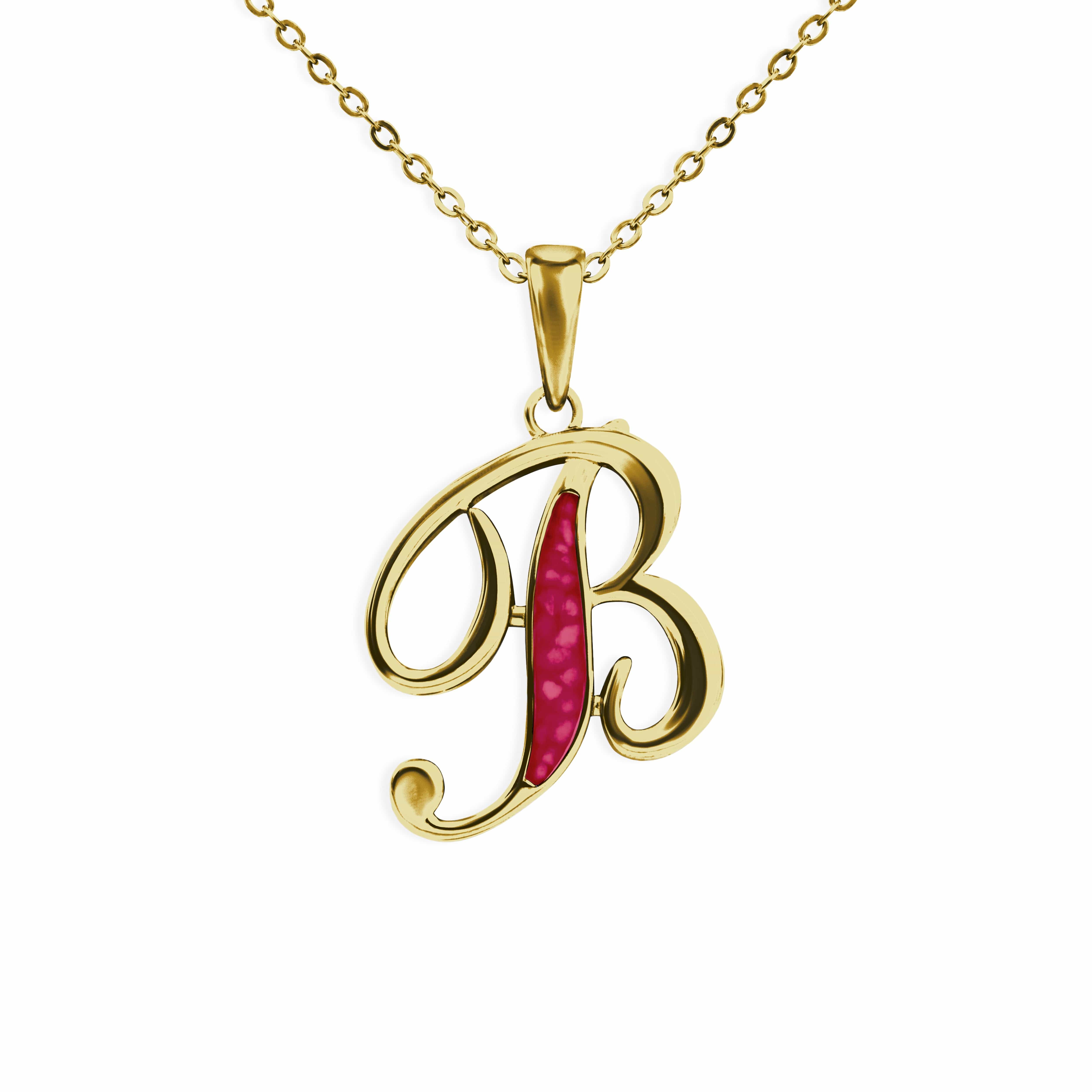 EverWith Alphabet Memorial Ashes Pendant - Letter B 9k Yellow Gold Red