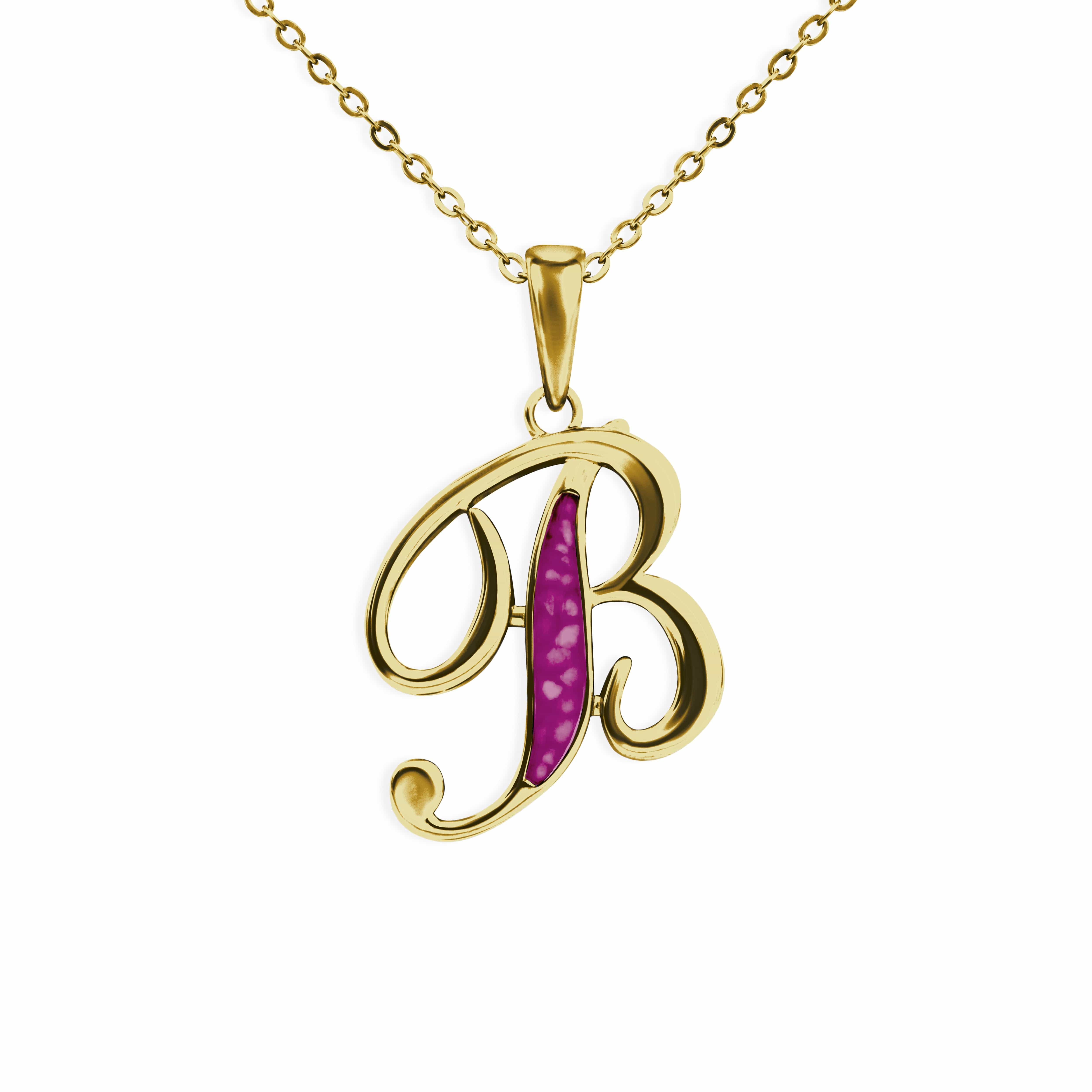 EverWith Alphabet Memorial Ashes Pendant - Letter B 9k Yellow Gold Violet