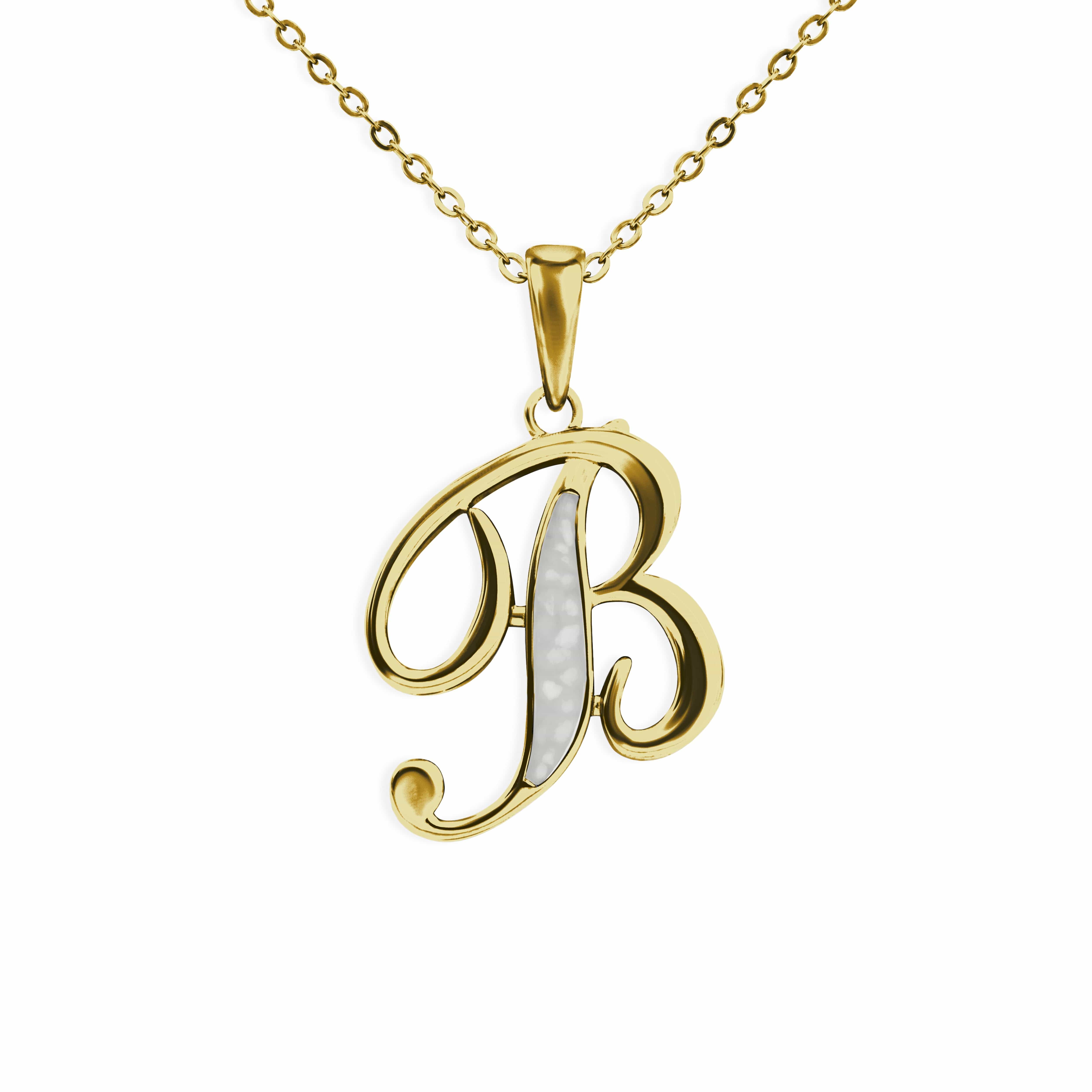 EverWith Alphabet Memorial Ashes Pendant - Letter B 9k Yellow Gold White