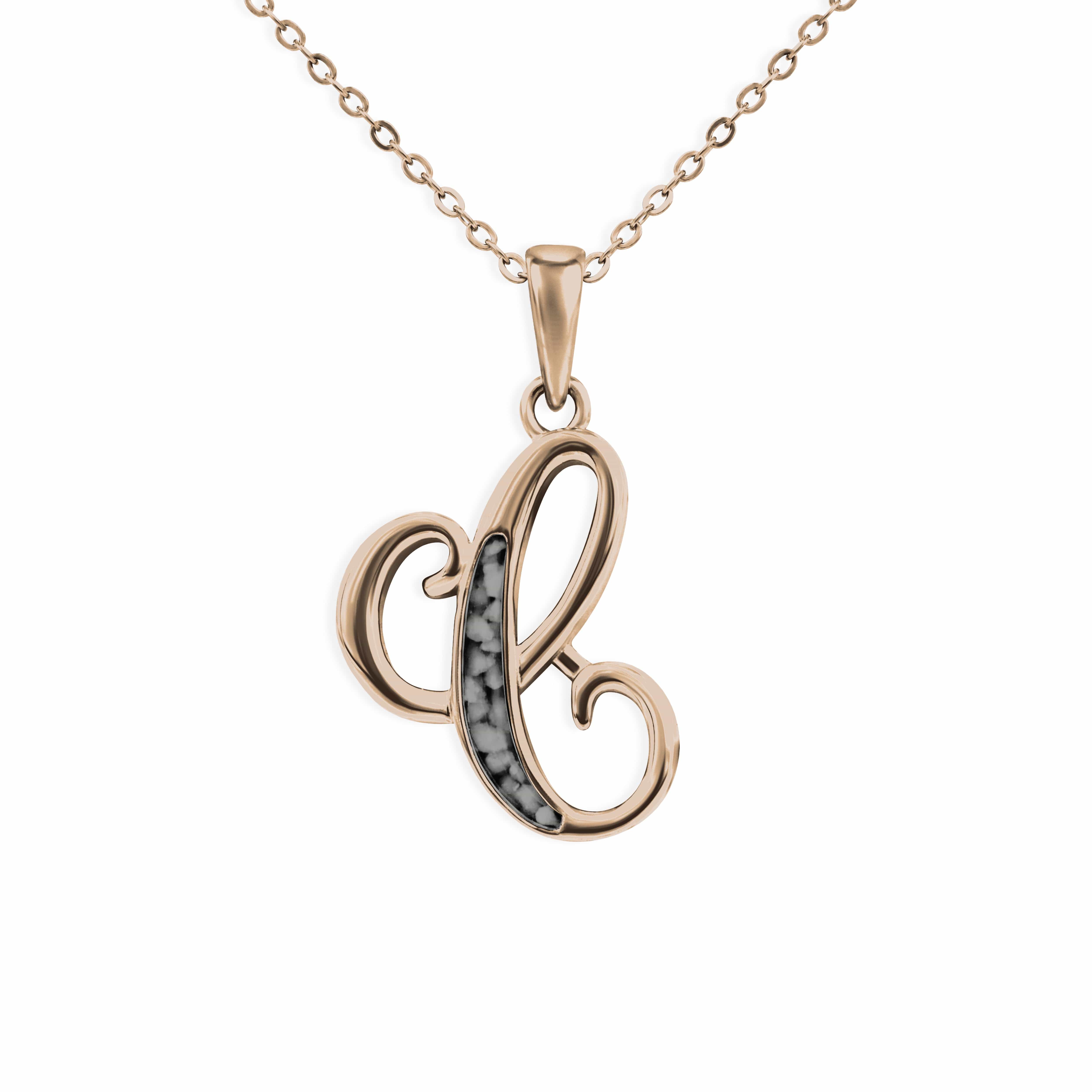 EverWith Alphabet Memorial Ashes Pendant - Letter C 9k Rose Gold Black