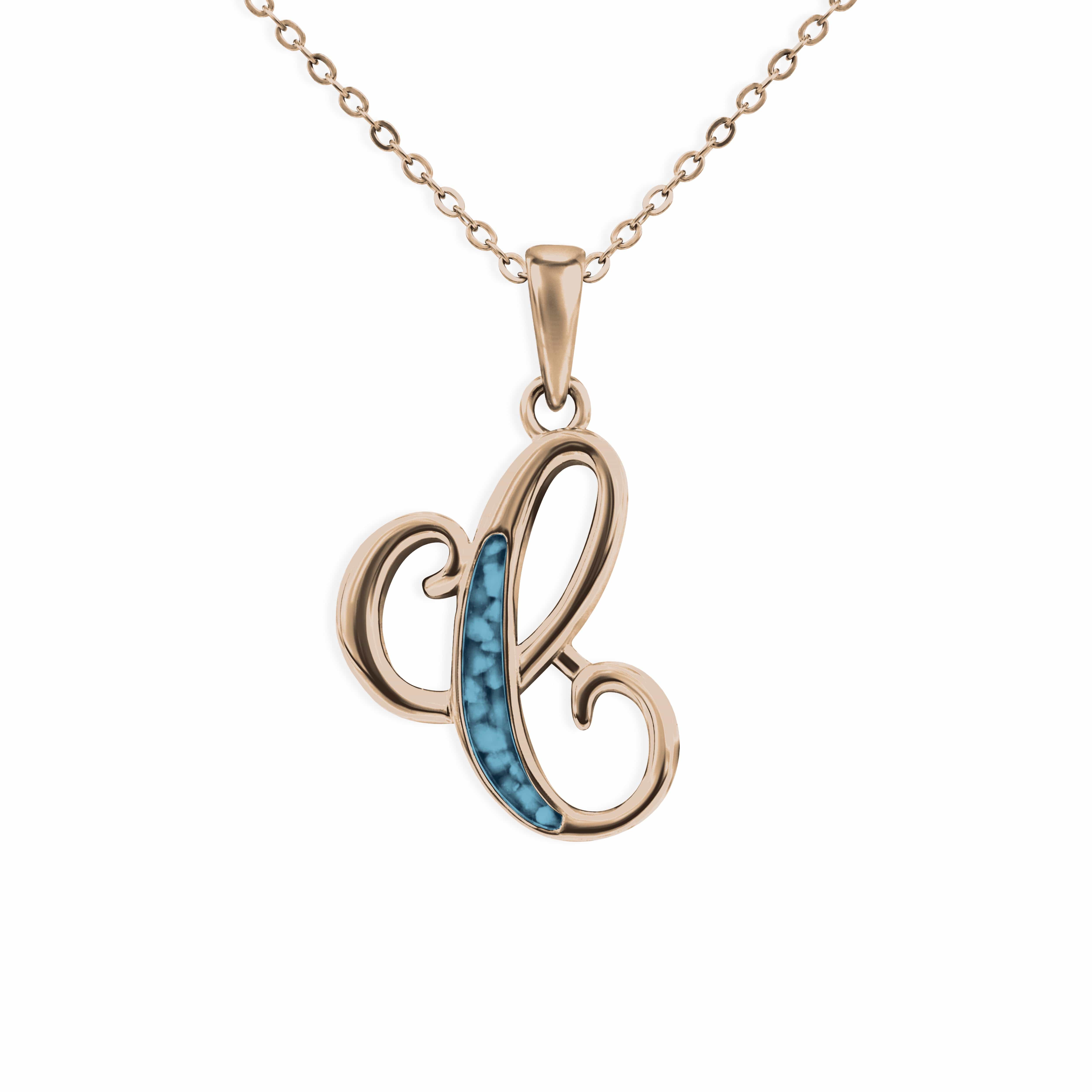 EverWith Alphabet Memorial Ashes Pendant - Letter C 9k Rose Gold Blue