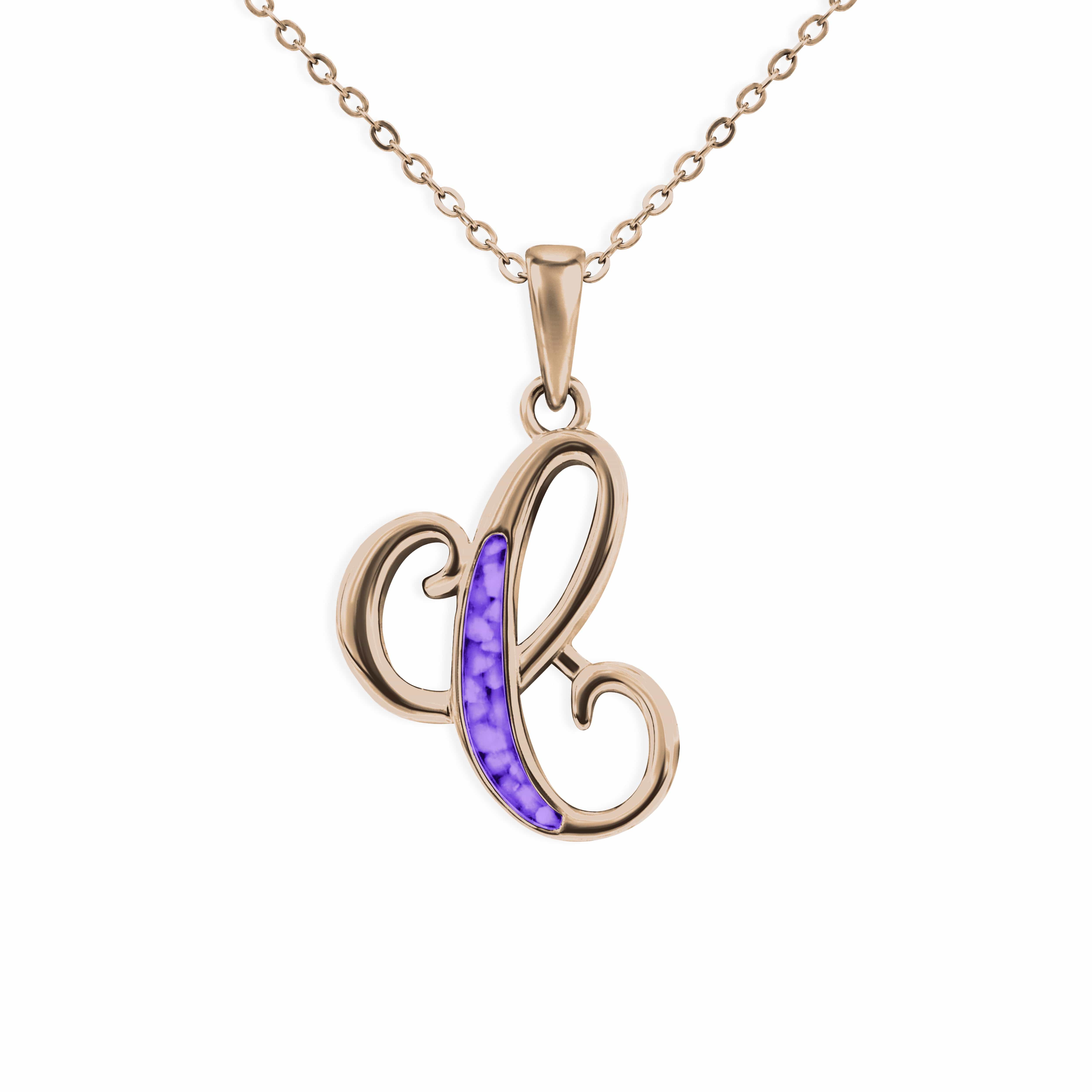 EverWith Alphabet Memorial Ashes Pendant - Letter C 9k Rose Gold Purple