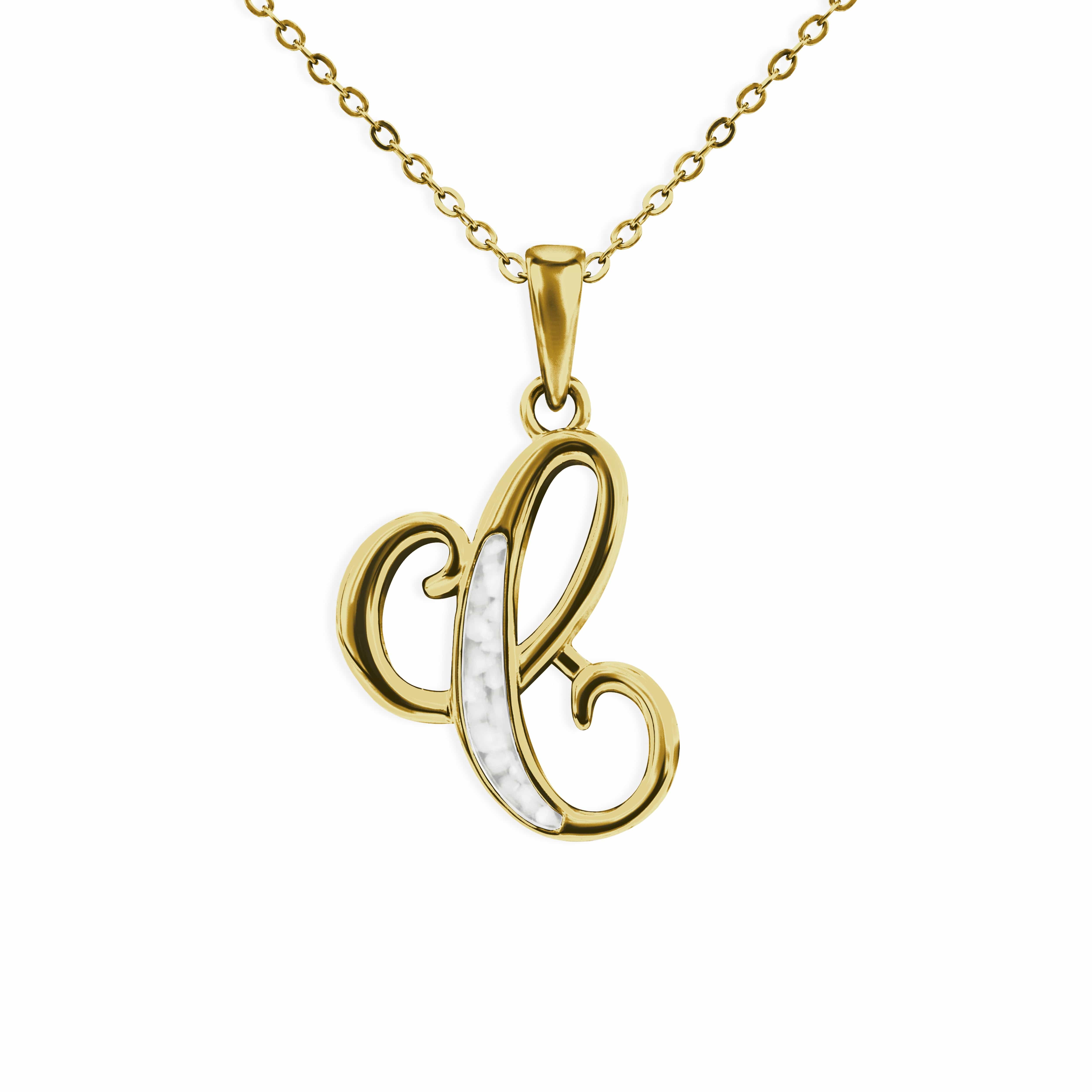 EverWith Alphabet Memorial Ashes Pendant - Letter C 9k Yellow Gold White