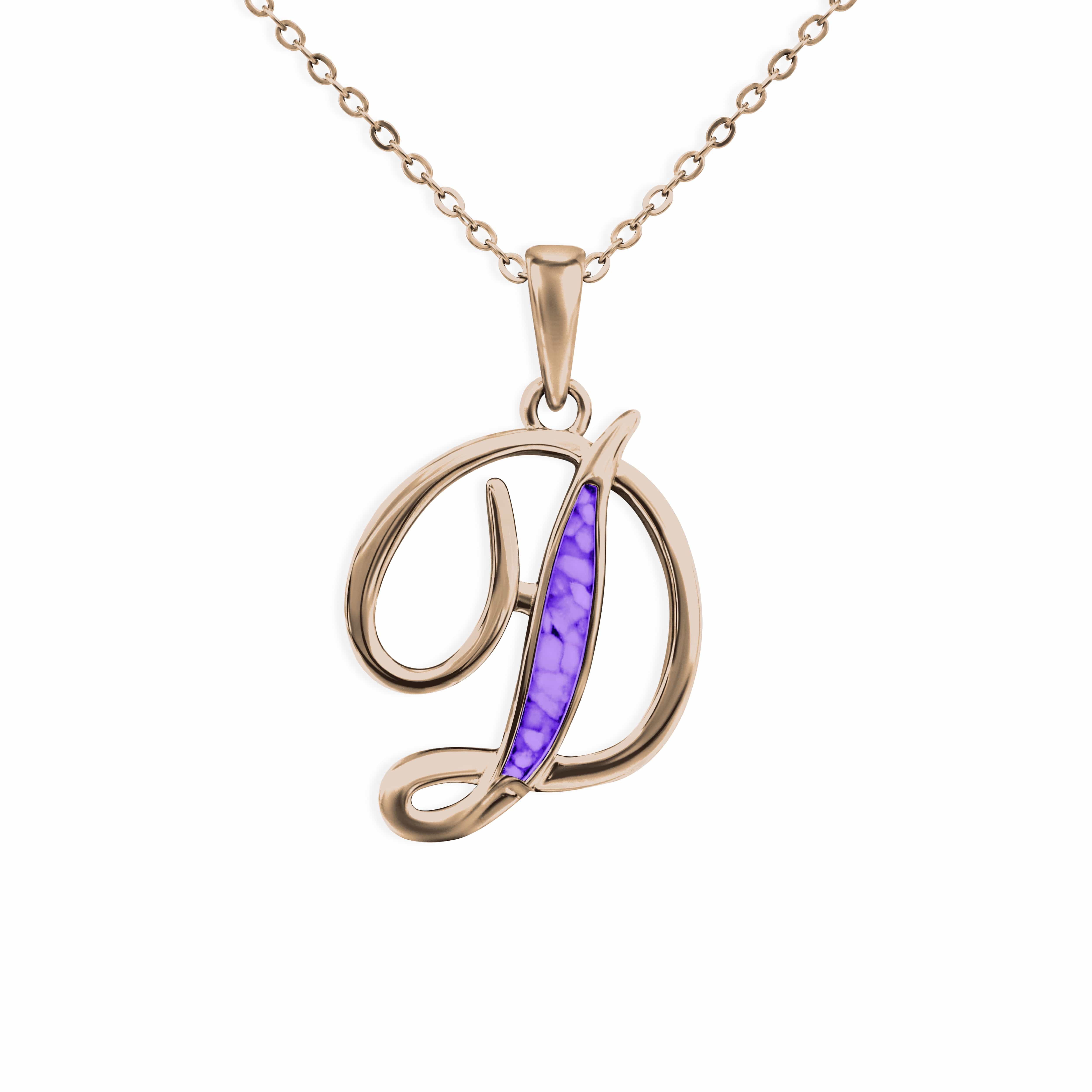EverWith Alphabet Memorial Ashes Pendant - Letter D 9k Rose Gold Purple