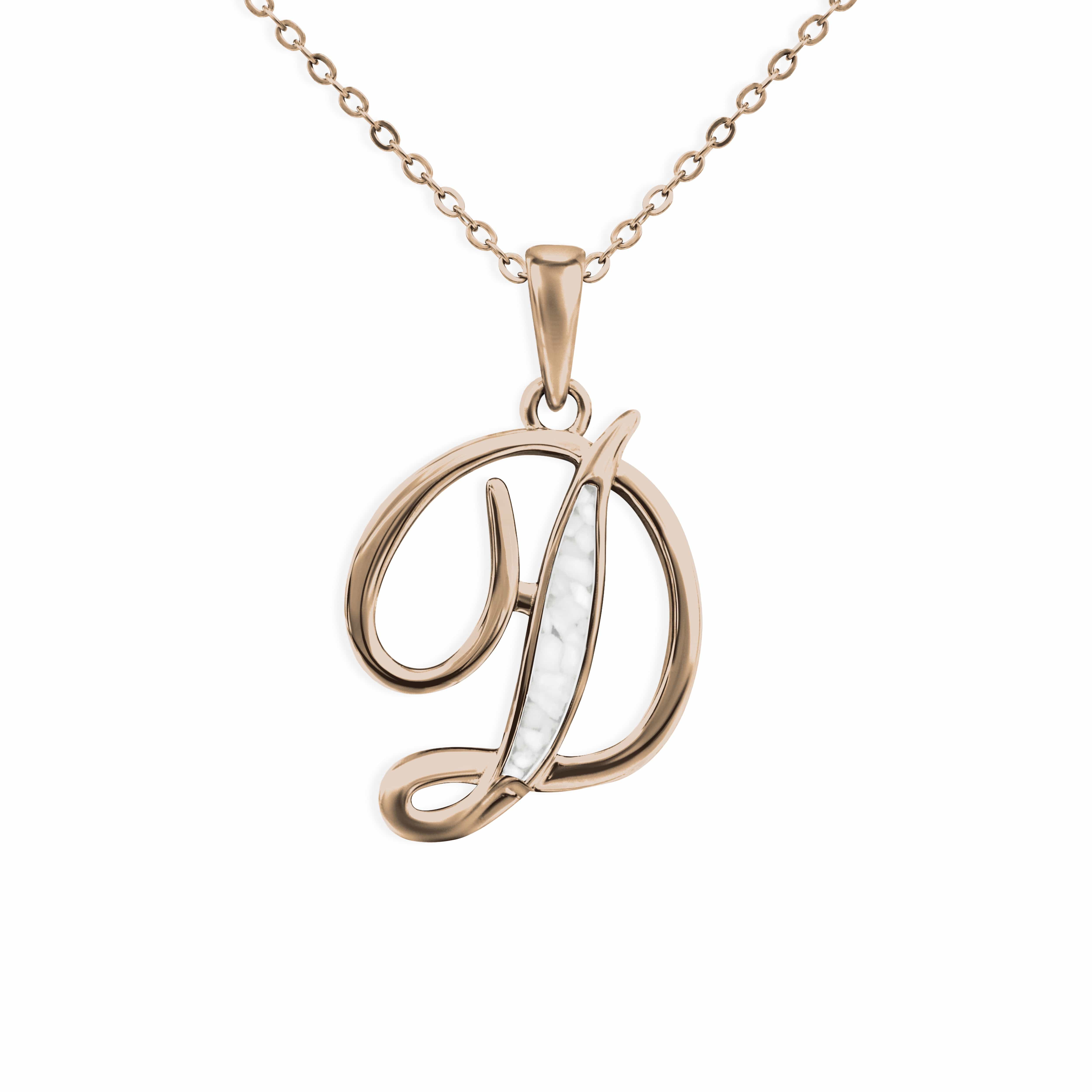 EverWith Alphabet Memorial Ashes Pendant - Letter D 9k Rose Gold White