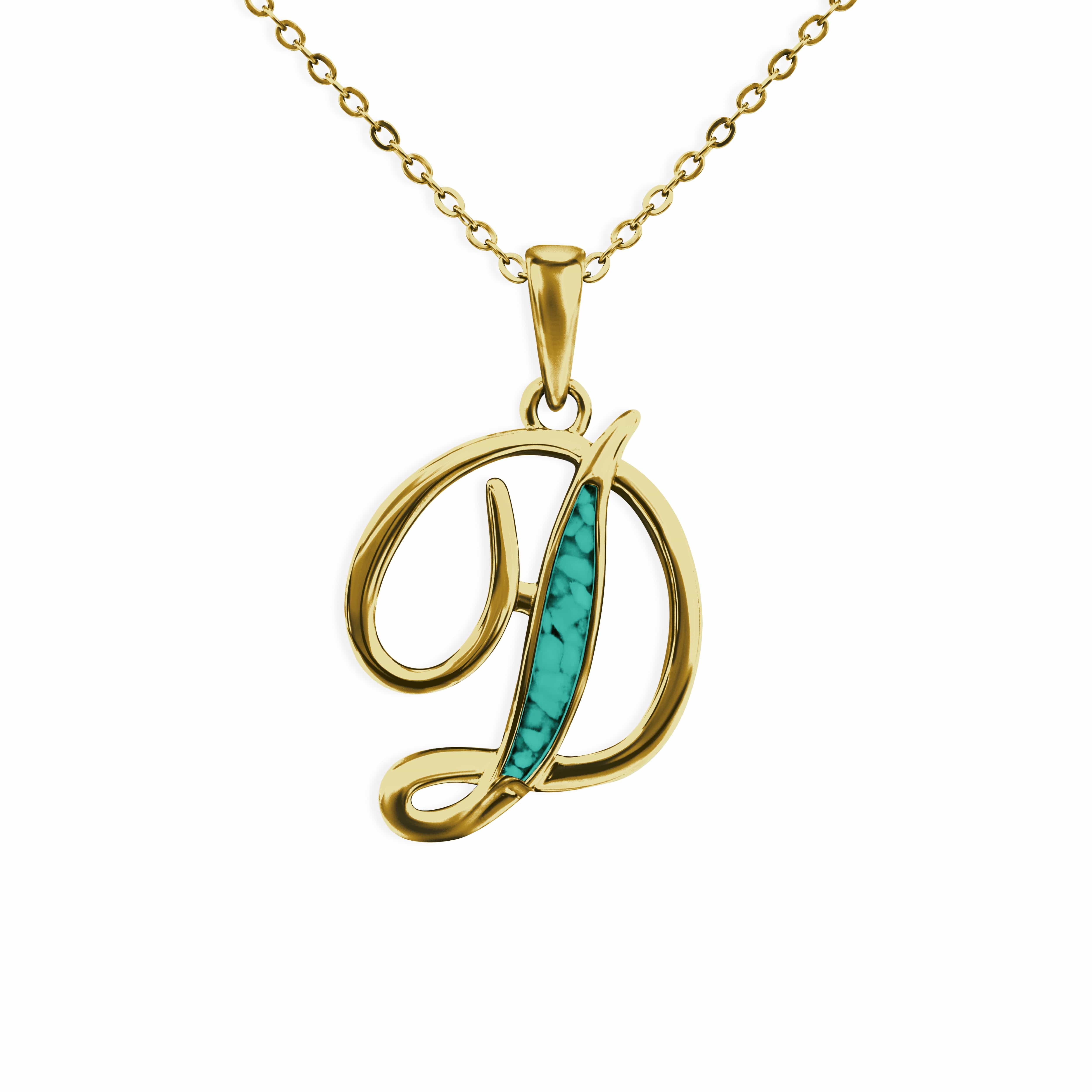 EverWith Alphabet Memorial Ashes Pendant - Letter D 9k Yellow Gold Aqua