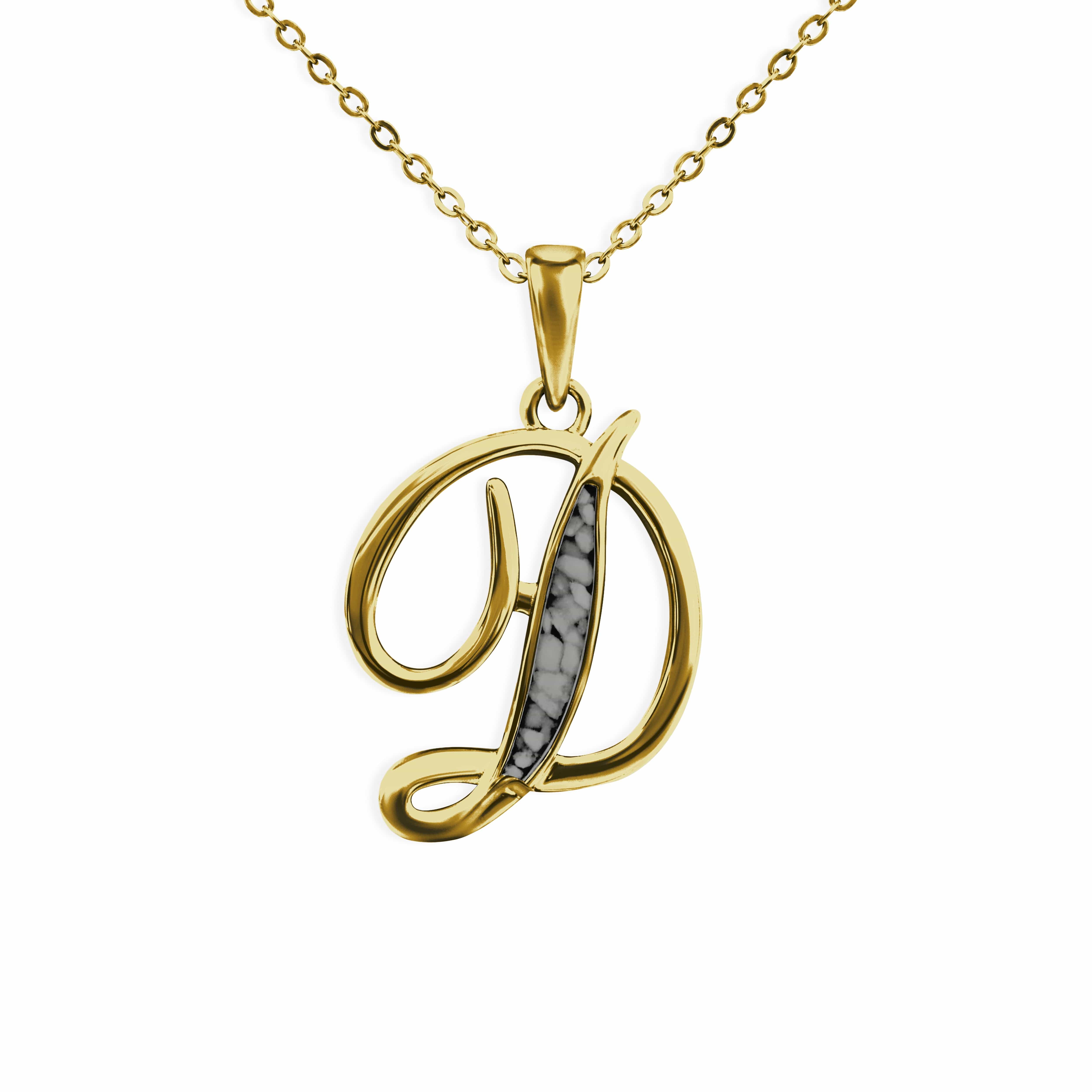 EverWith Alphabet Memorial Ashes Pendant - Letter D 9k Yellow Gold Black