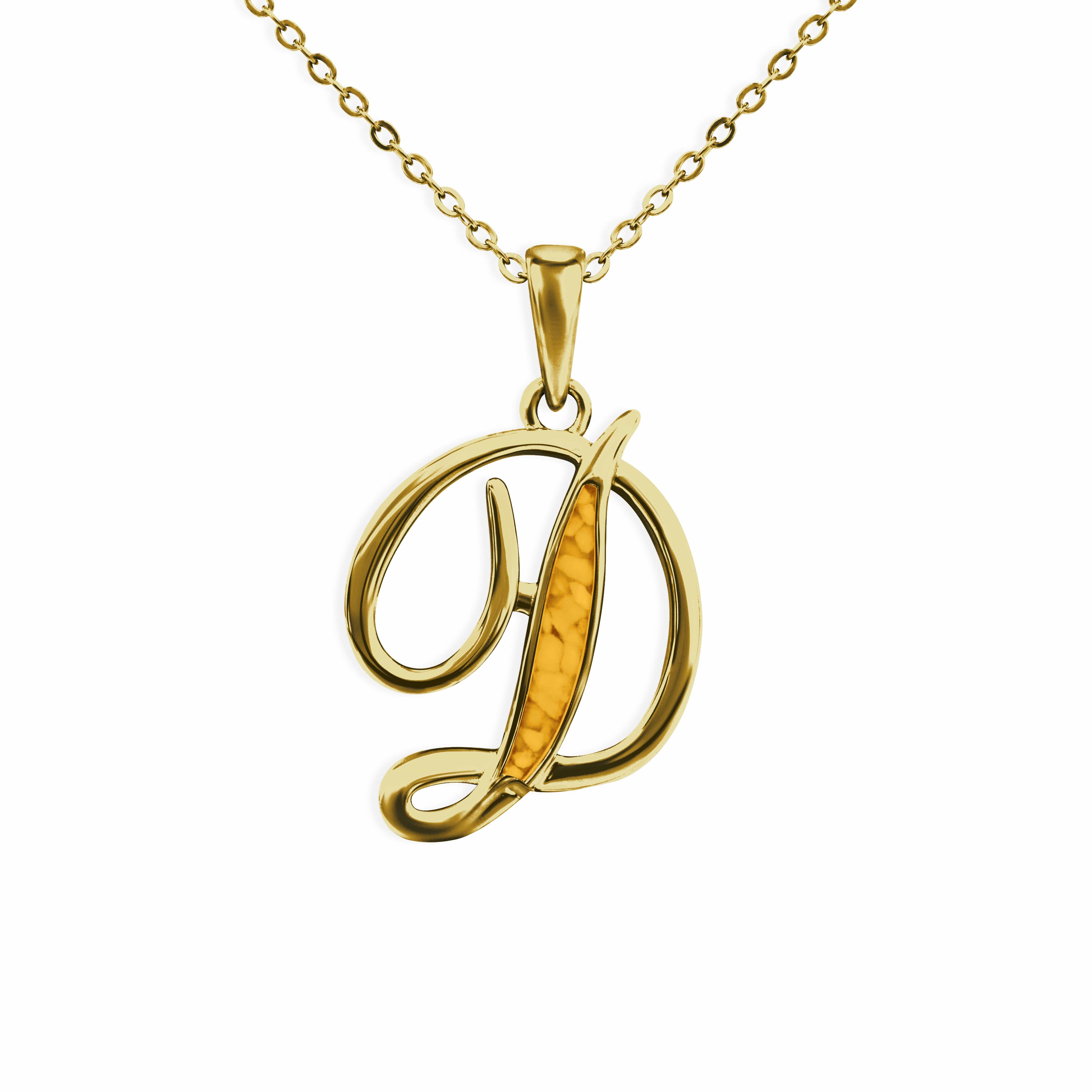 EverWith Alphabet Memorial Ashes Pendant - Letter D 9k Yellow Gold Orange