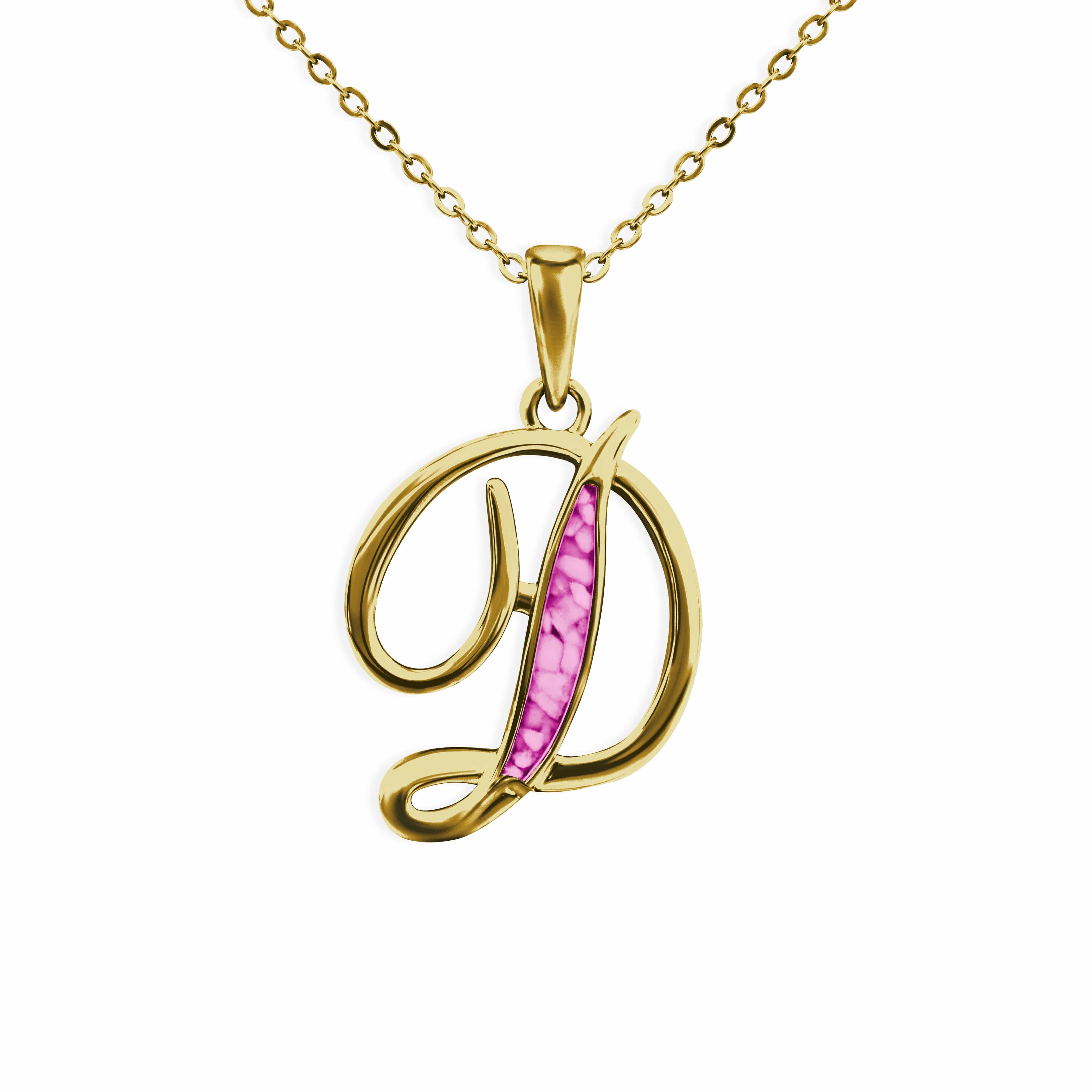 EverWith Alphabet Memorial Ashes Pendant - Letter D 9k Yellow Gold Pink