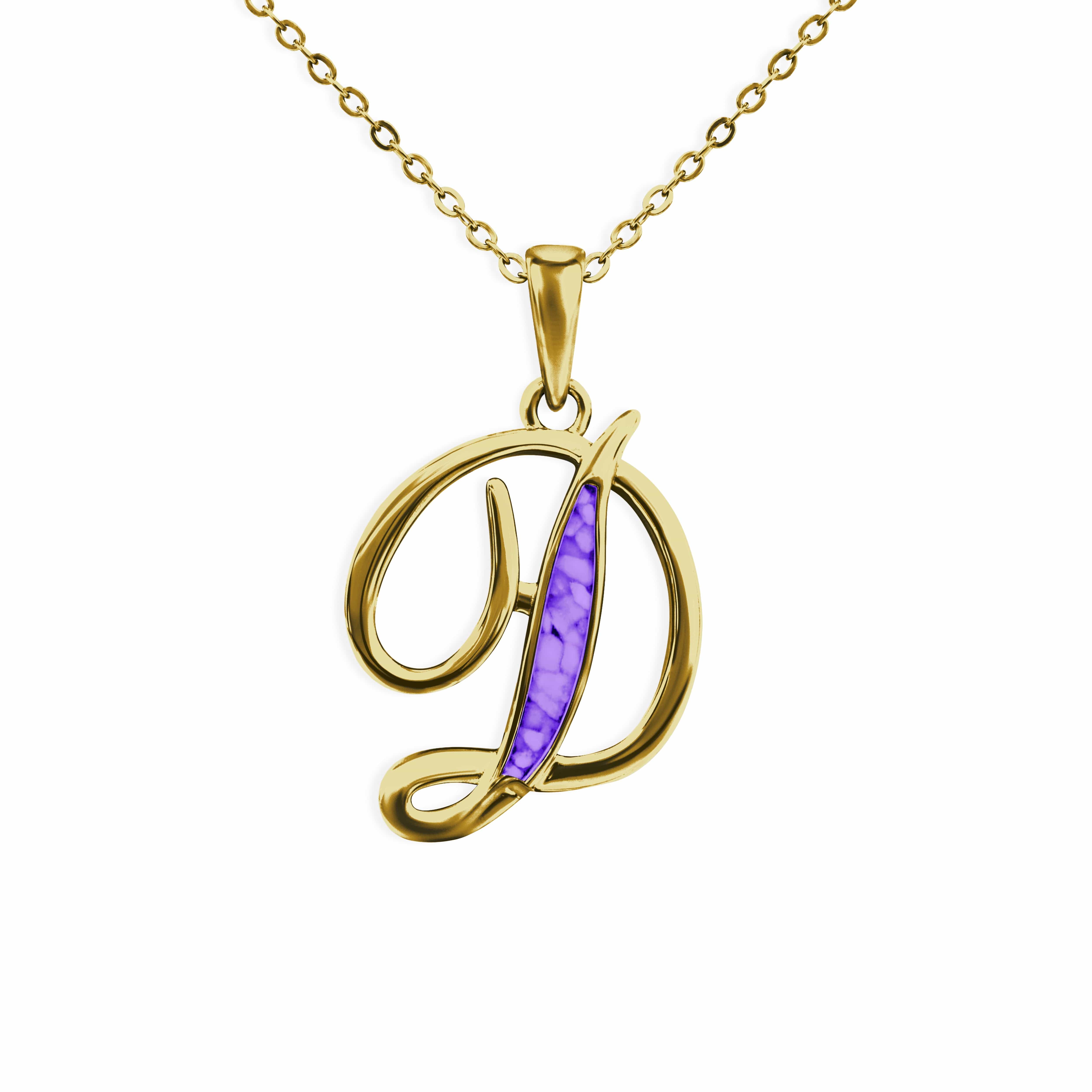 EverWith Alphabet Memorial Ashes Pendant - Letter D 9k Yellow Gold Purple