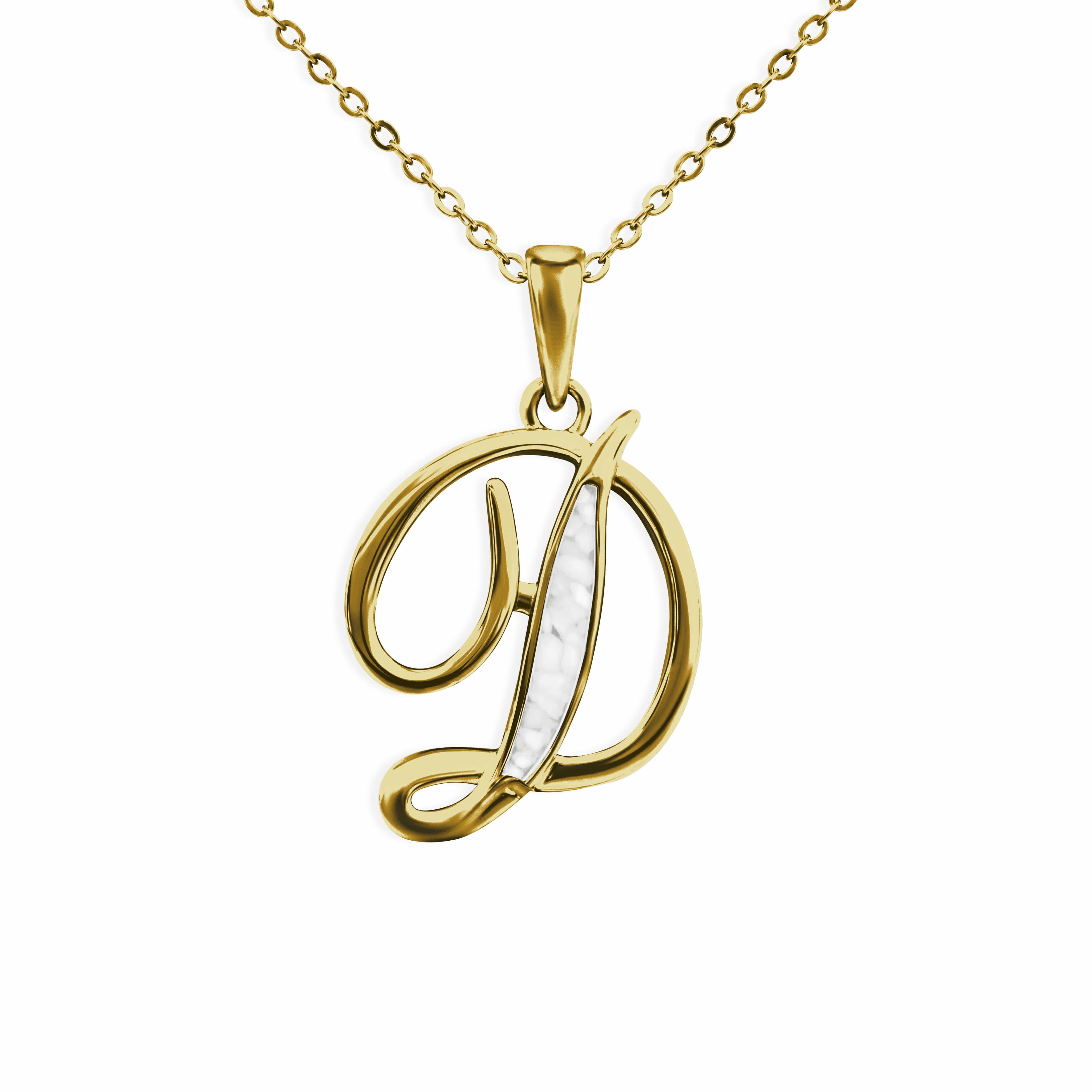 EverWith Alphabet Memorial Ashes Pendant - Letter D 9k Yellow Gold White