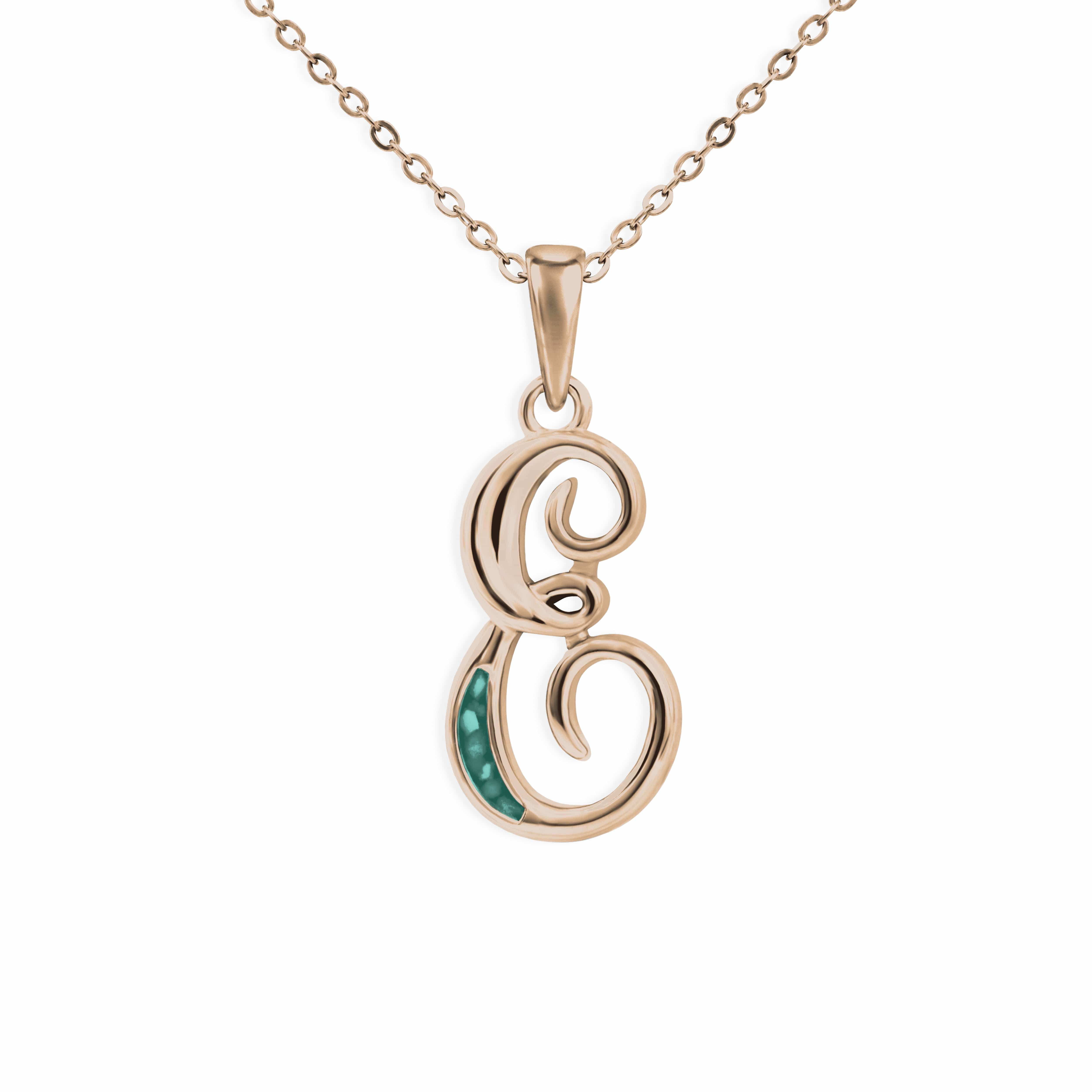 EverWith Alphabet Memorial Ashes Pendant - Letter E 9k Rose Gold Aqua