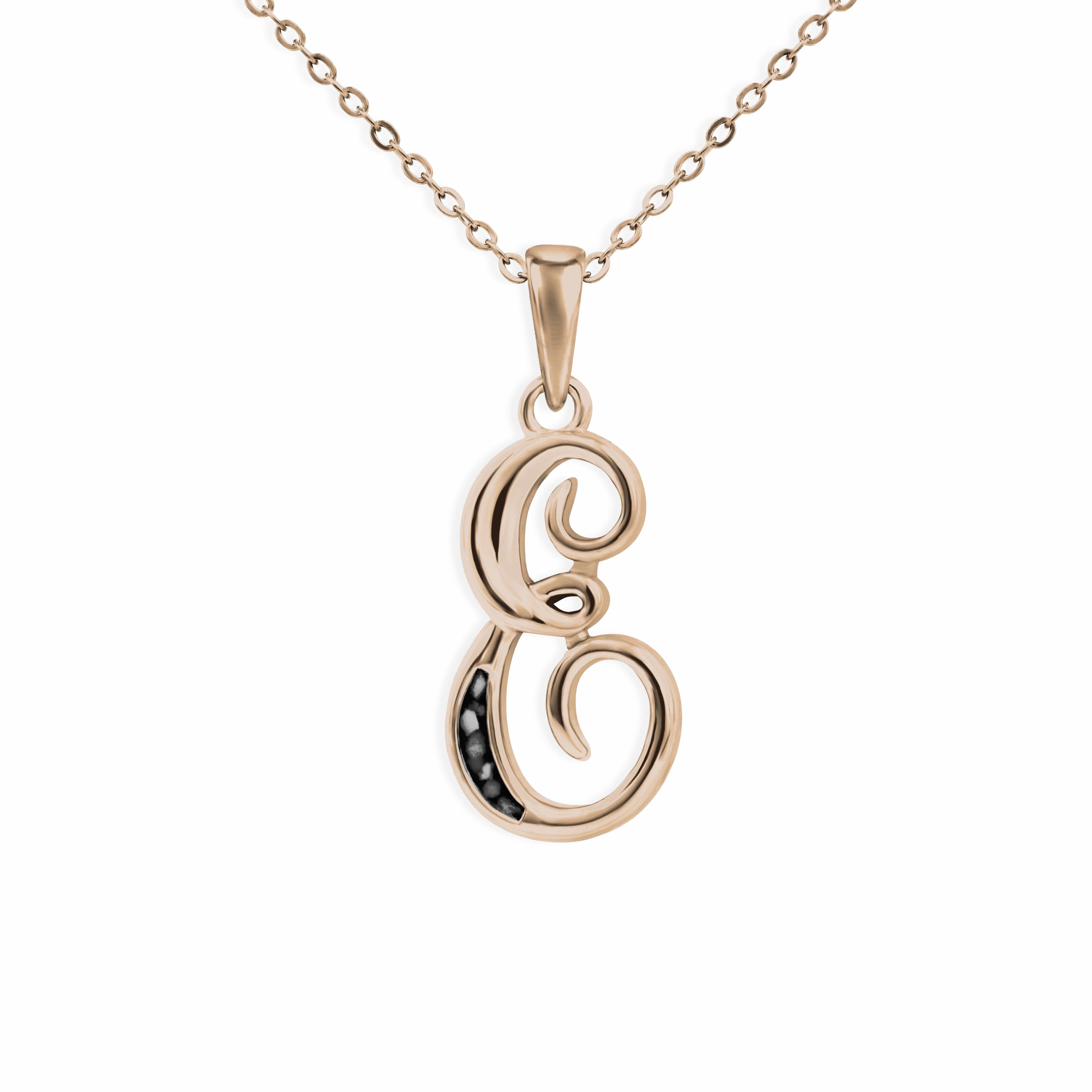 EverWith Alphabet Memorial Ashes Pendant - Letter E 9k Rose Gold Black