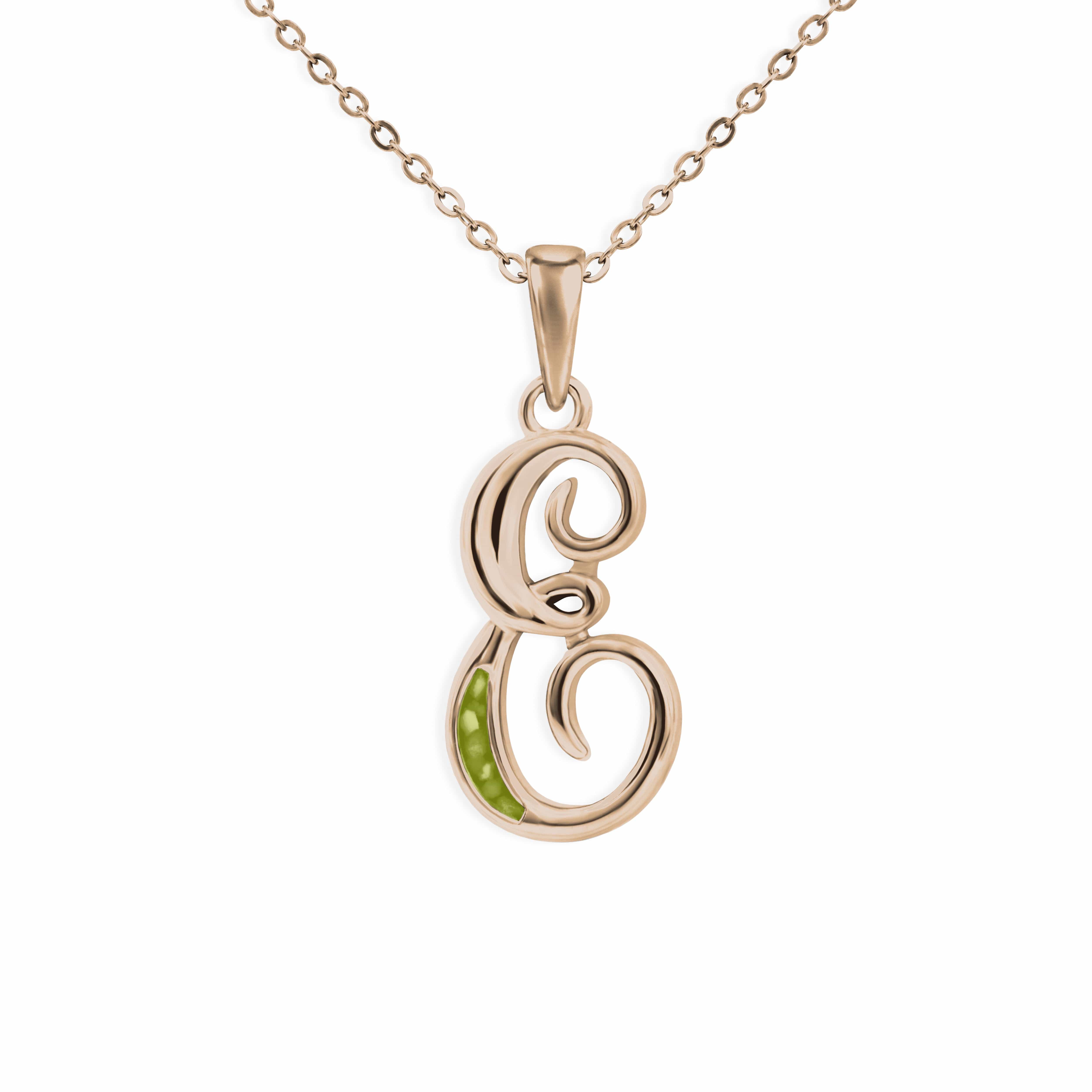 EverWith Alphabet Memorial Ashes Pendant - Letter E 9k Rose Gold Green
