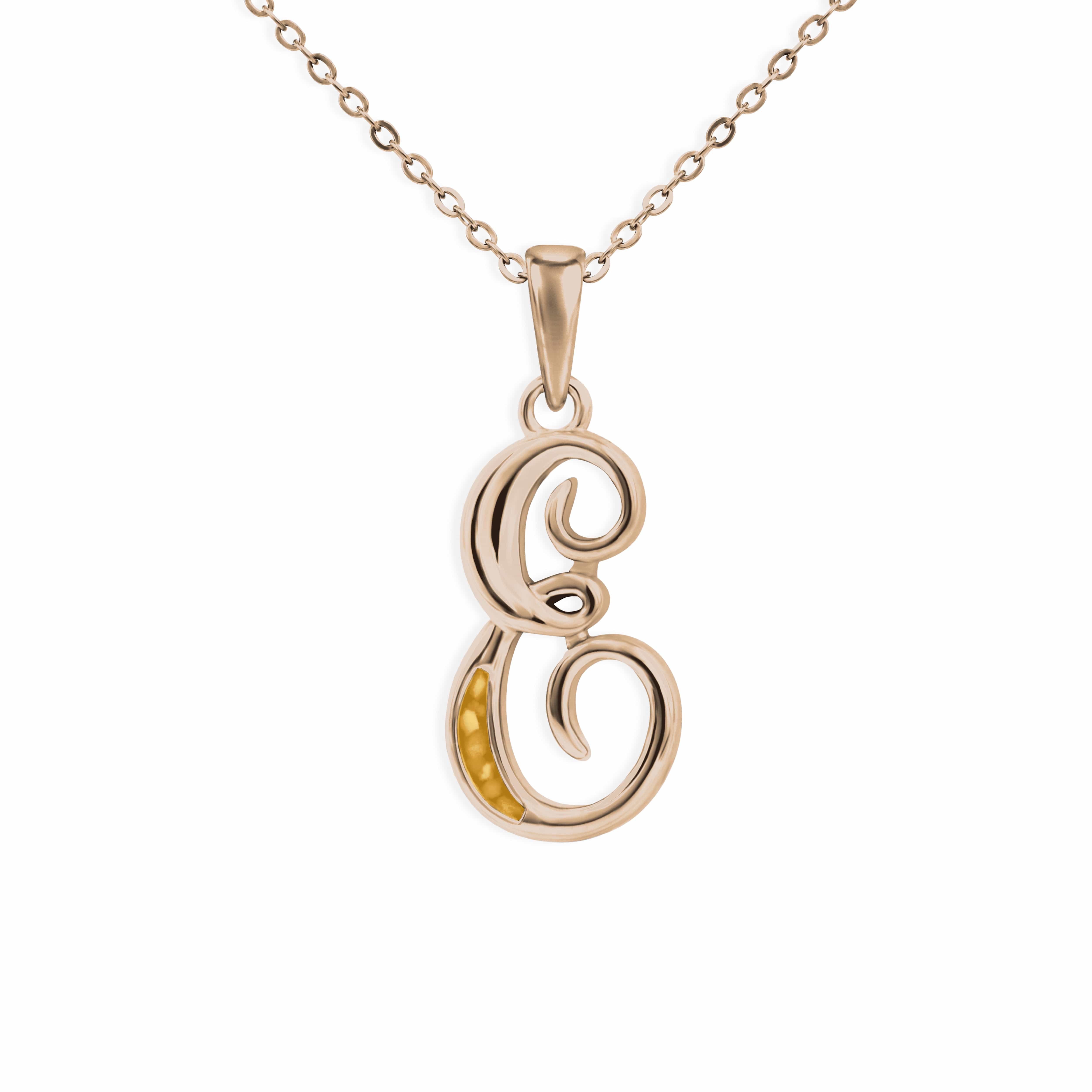 EverWith Alphabet Memorial Ashes Pendant - Letter E 9k Rose Gold Orange