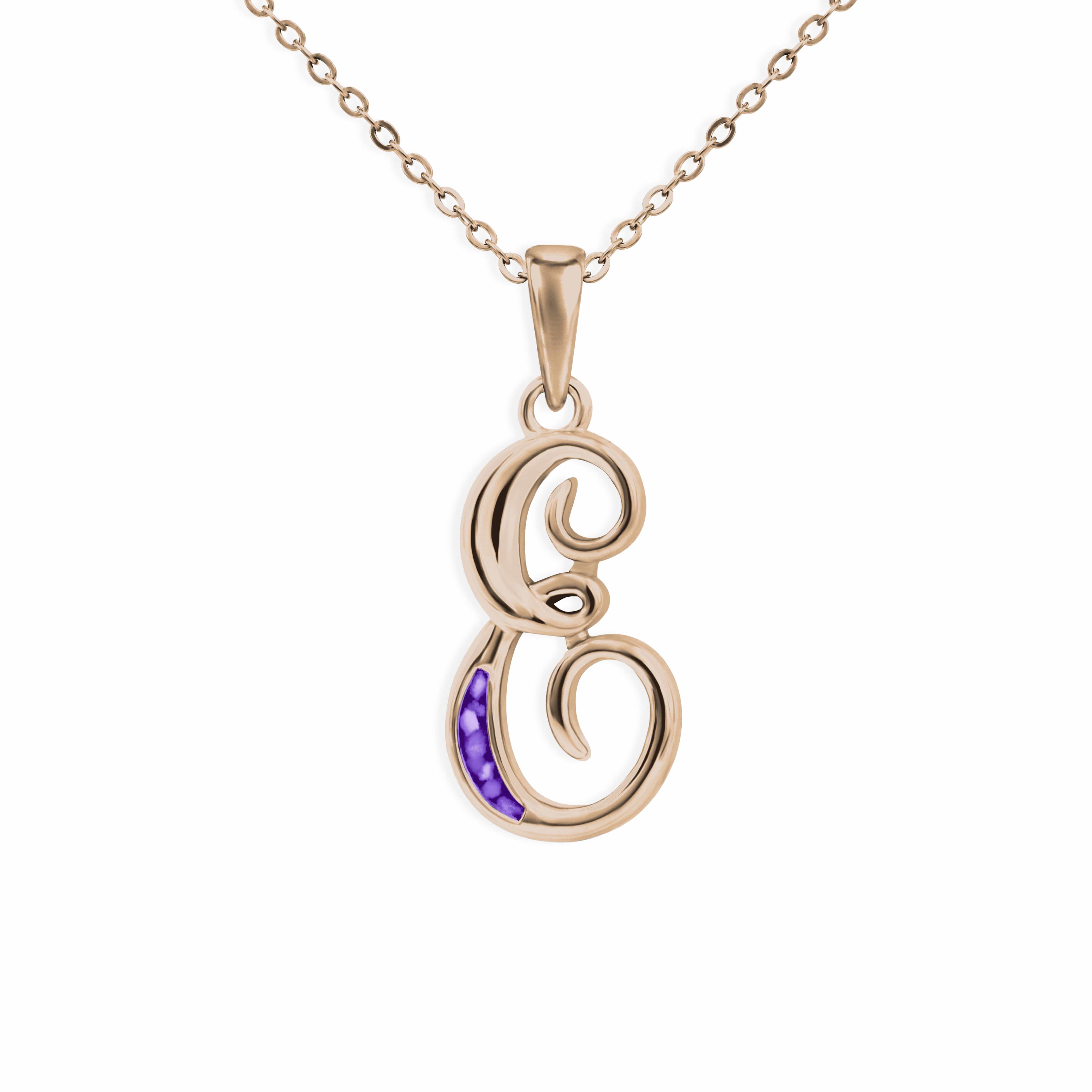 EverWith Alphabet Memorial Ashes Pendant - Letter E 9k Rose Gold Purple