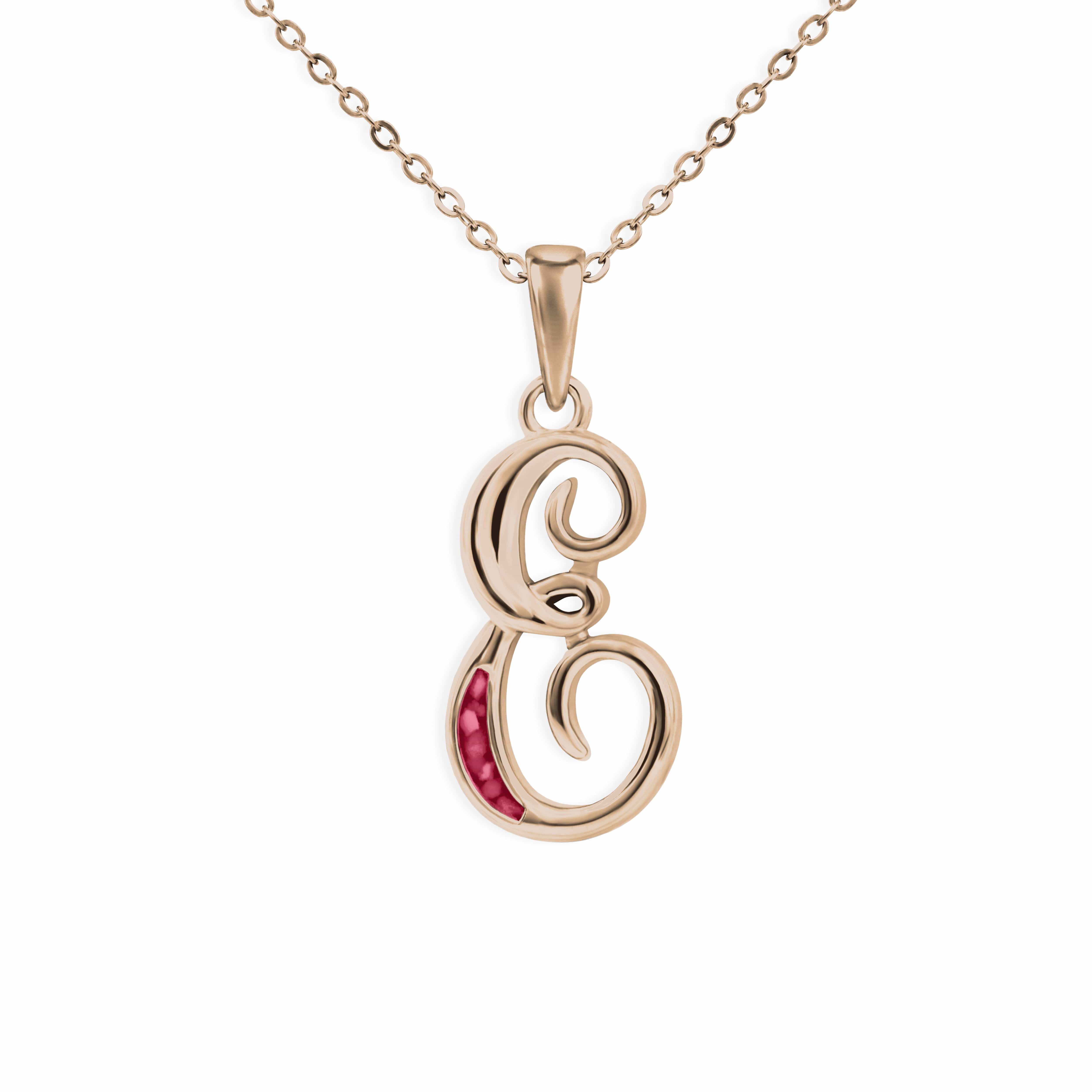 EverWith Alphabet Memorial Ashes Pendant - Letter E 9k Rose Gold Red