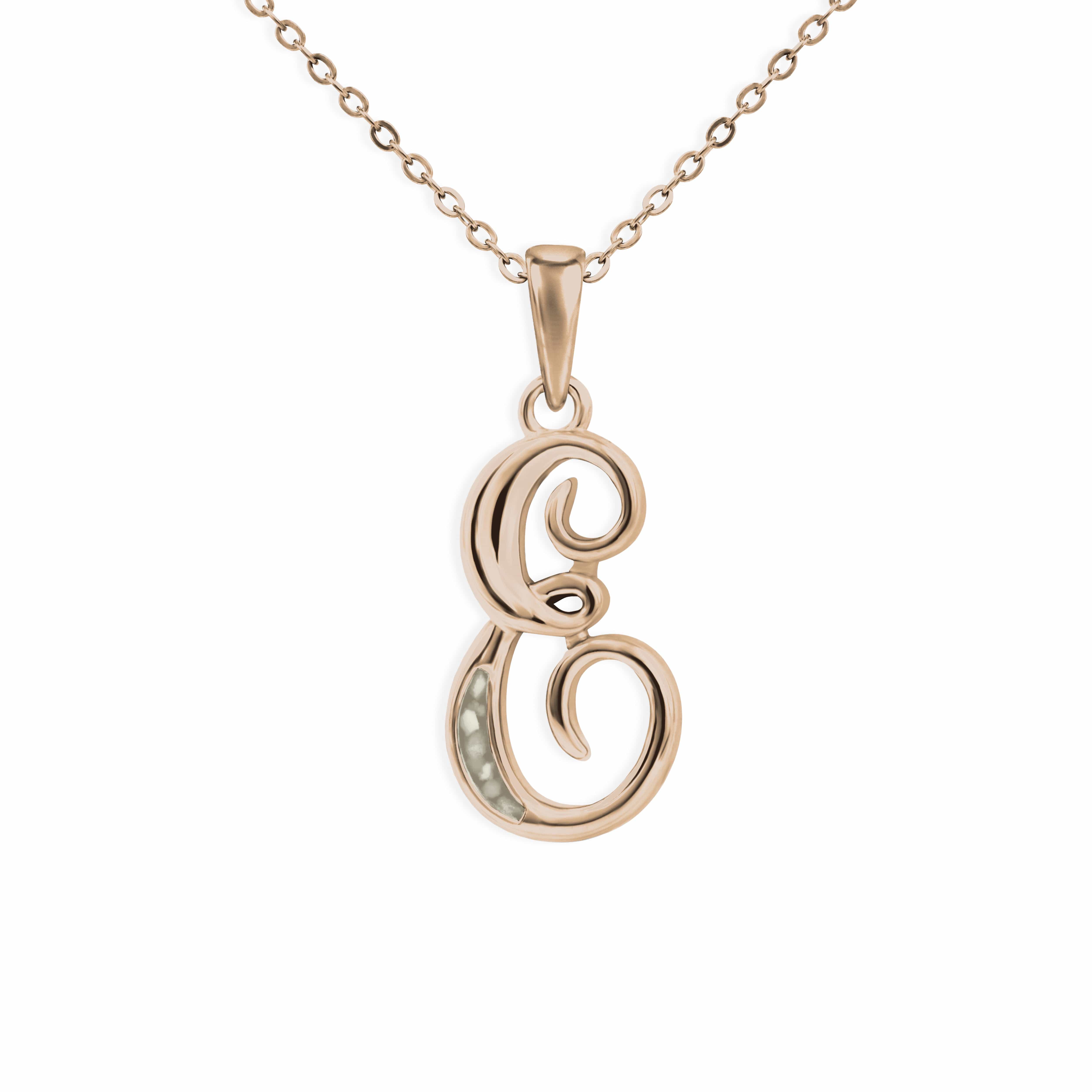EverWith Alphabet Memorial Ashes Pendant - Letter E 9k Rose Gold Transparent