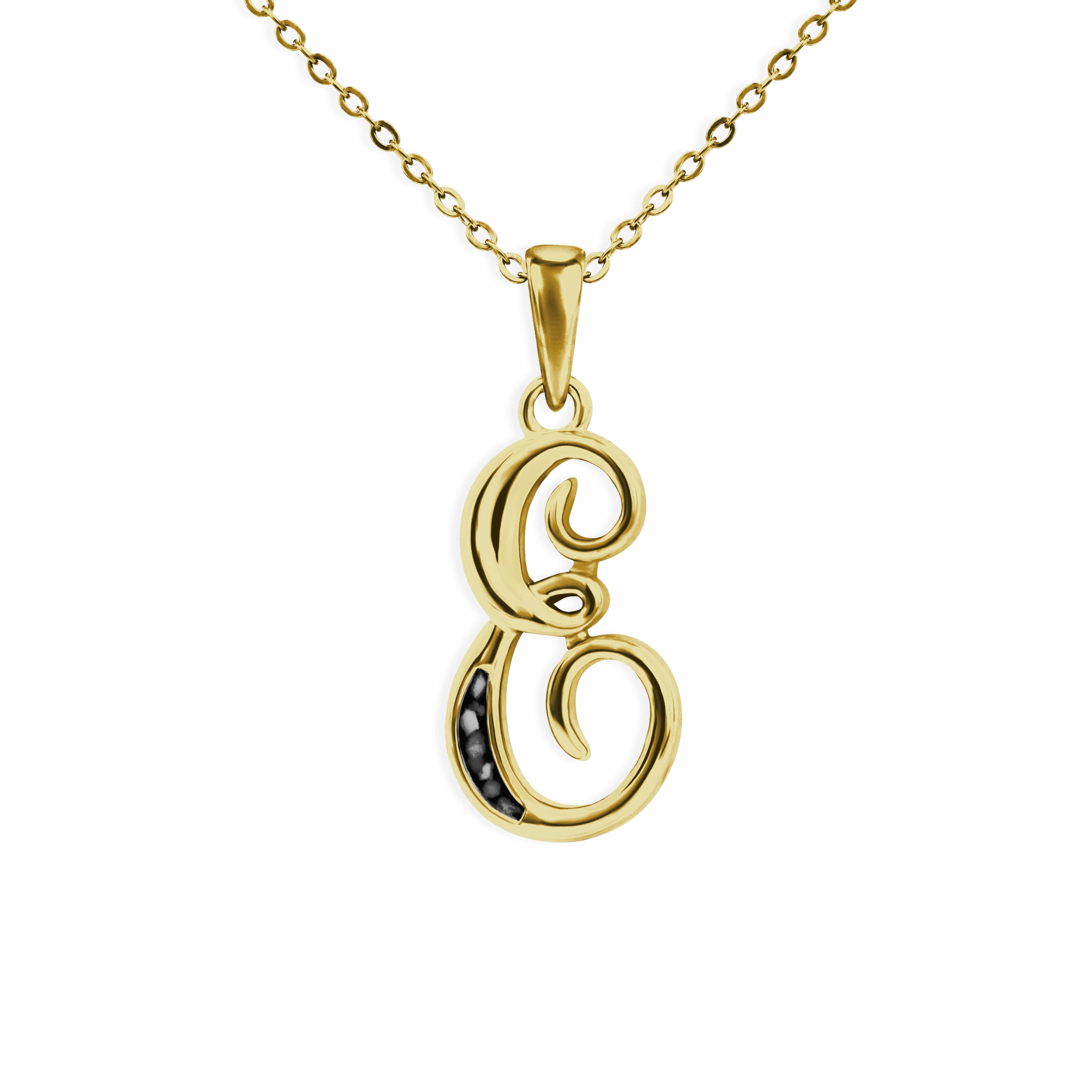 EverWith Alphabet Memorial Ashes Pendant - Letter E 9k Yellow Gold Black