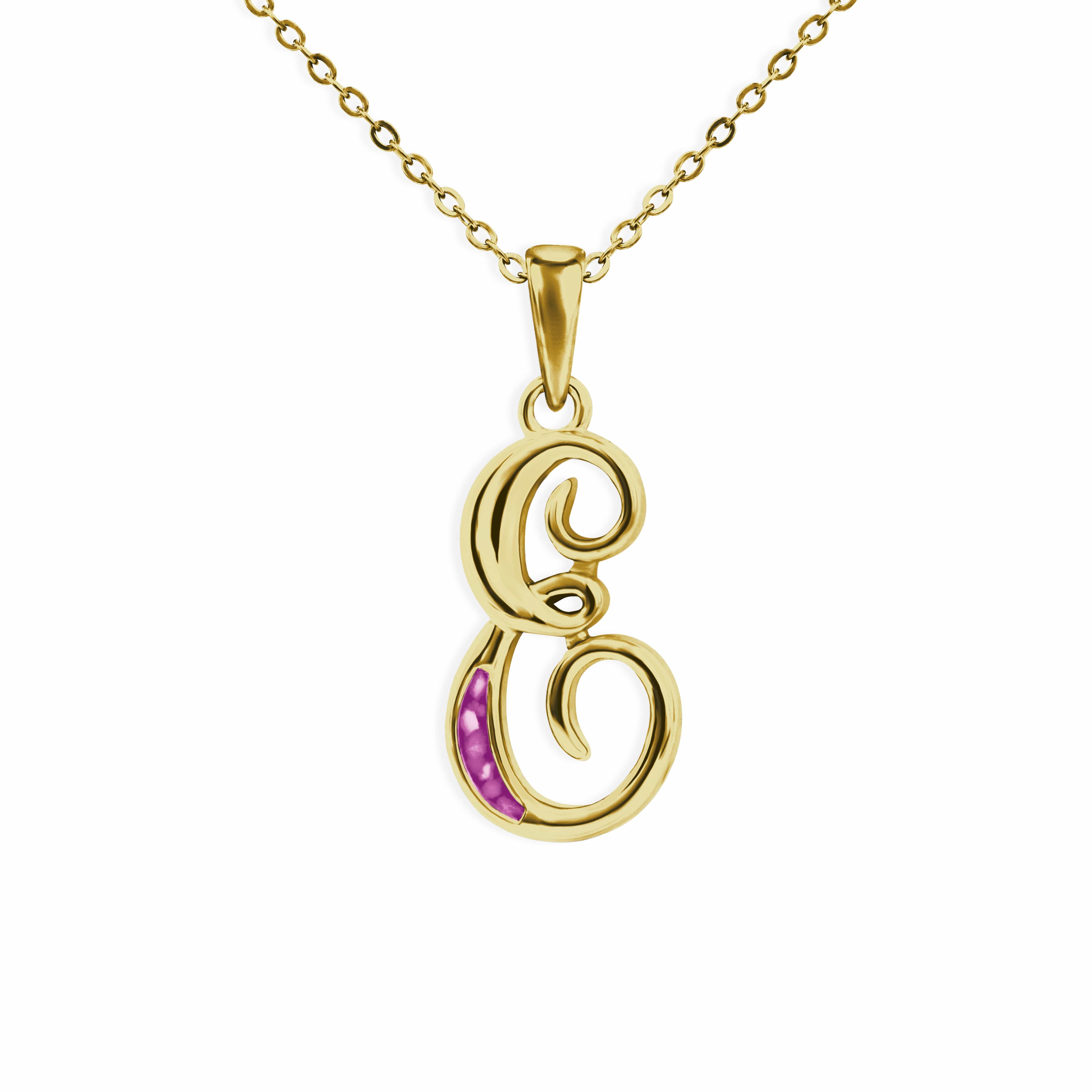 EverWith Alphabet Memorial Ashes Pendant - Letter E 9k Yellow Gold Pink