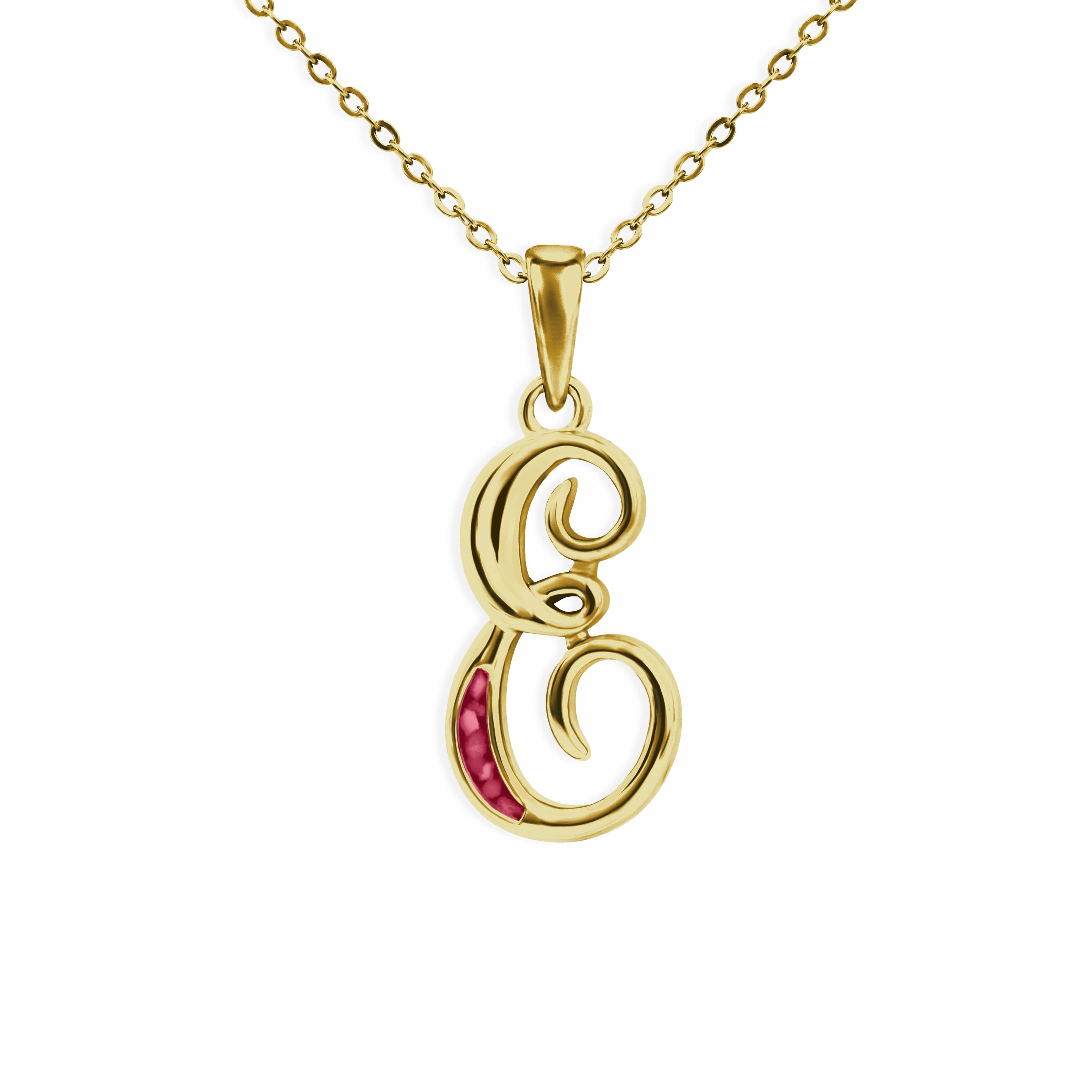 EverWith Alphabet Memorial Ashes Pendant - Letter E 9k Yellow Gold Red