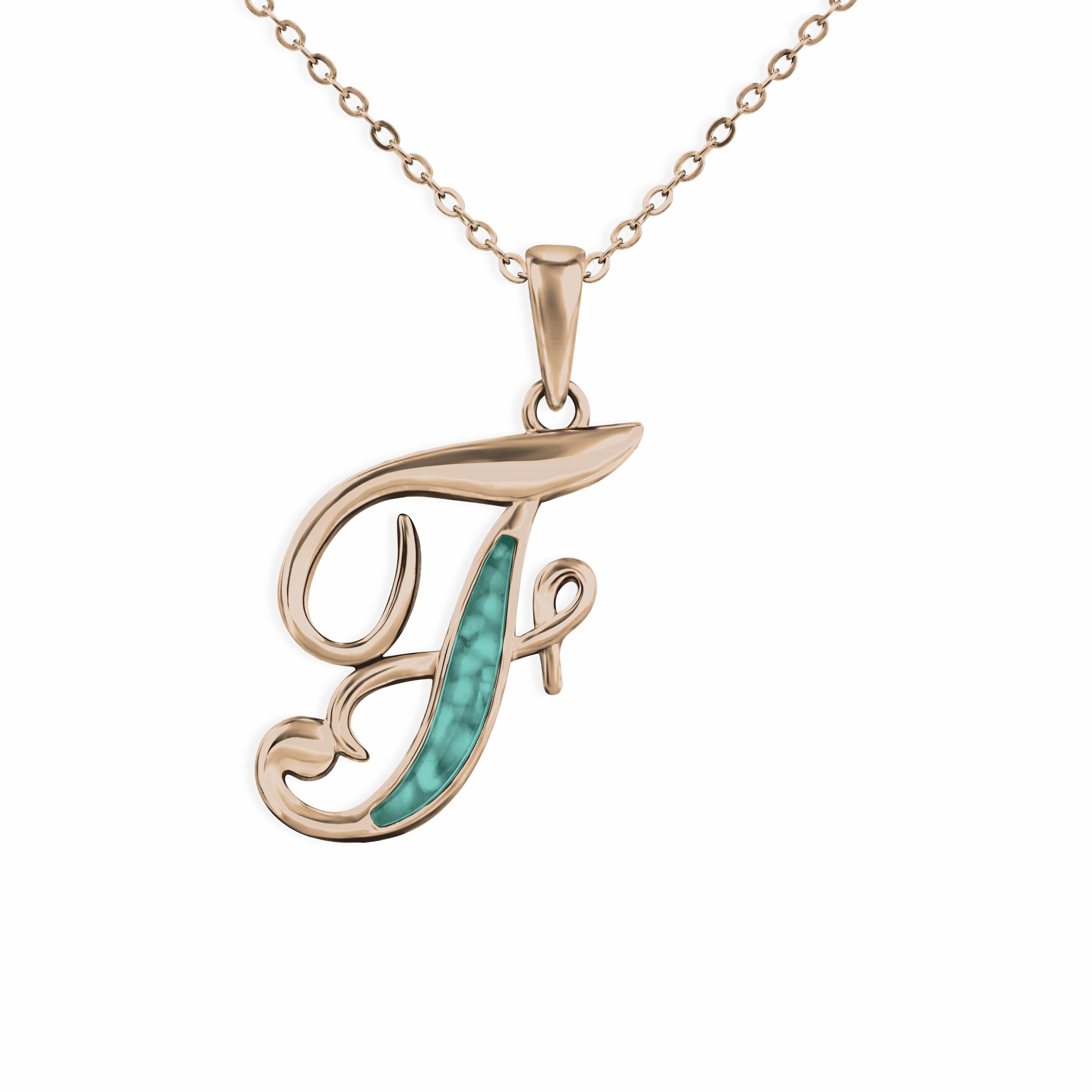 EverWith Alphabet Memorial Ashes Pendant - Letter F 9k Rose Gold Aqua