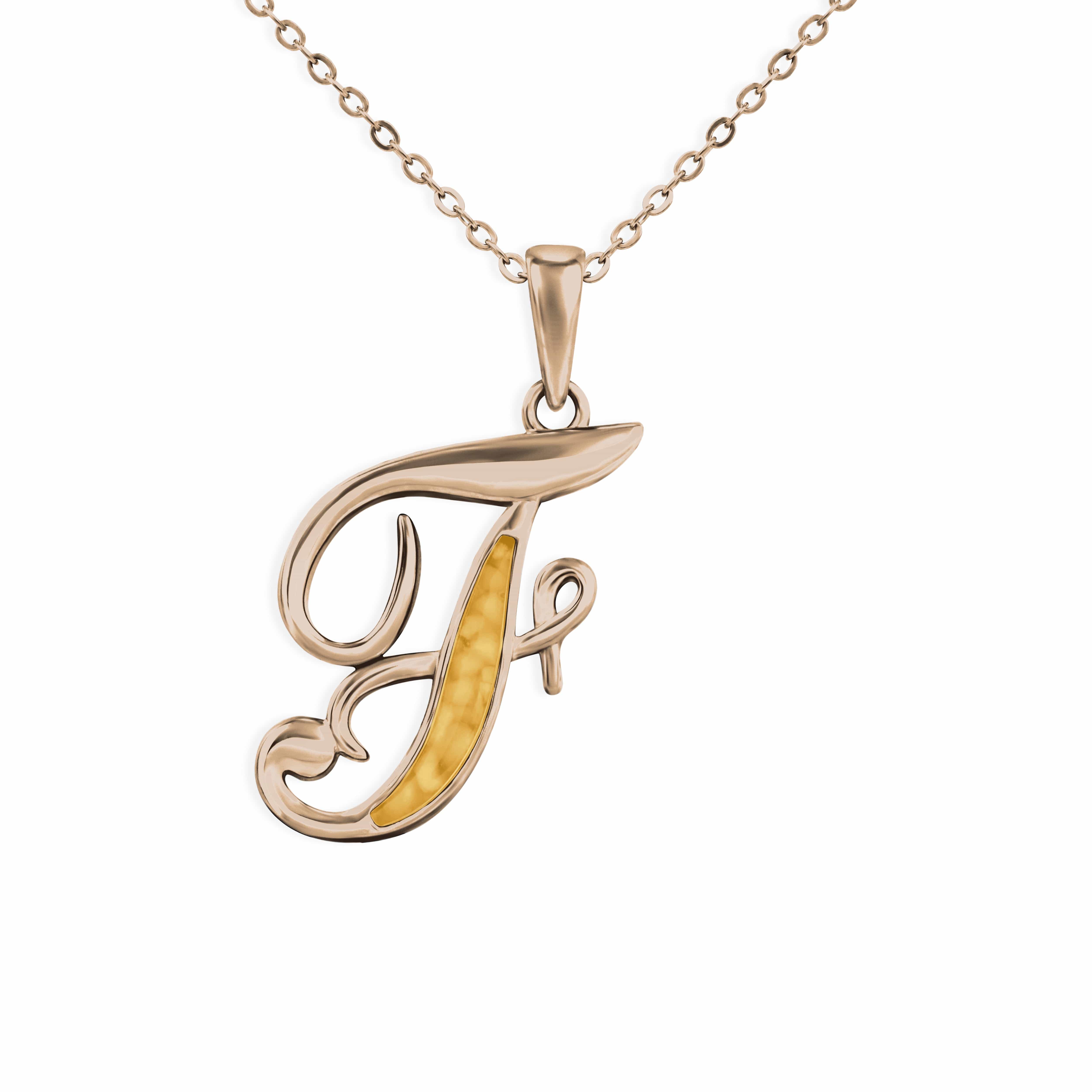 EverWith Alphabet Memorial Ashes Pendant - Letter F 9k Rose Gold Orange