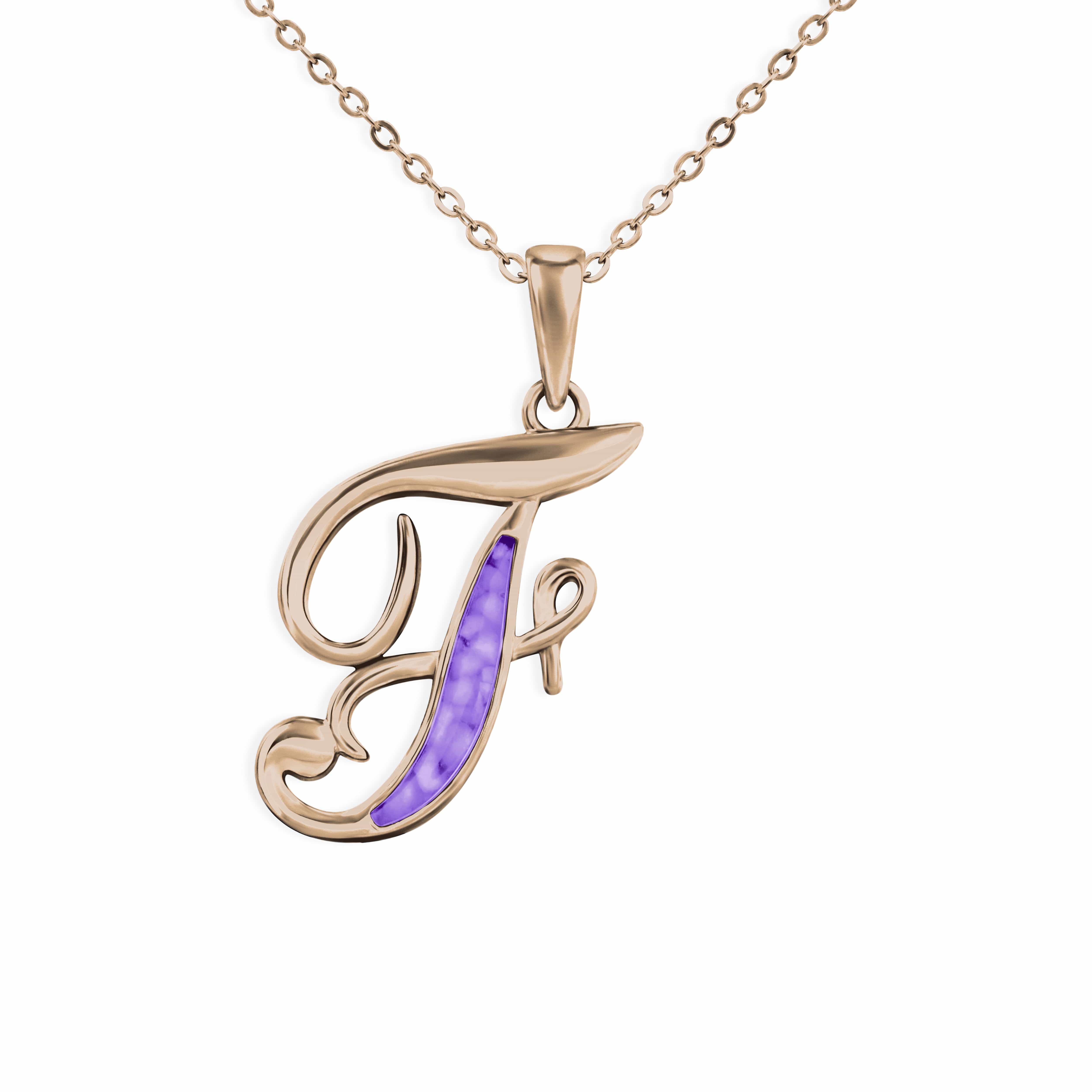 EverWith Alphabet Memorial Ashes Pendant - Letter F 9k Rose Gold Purple