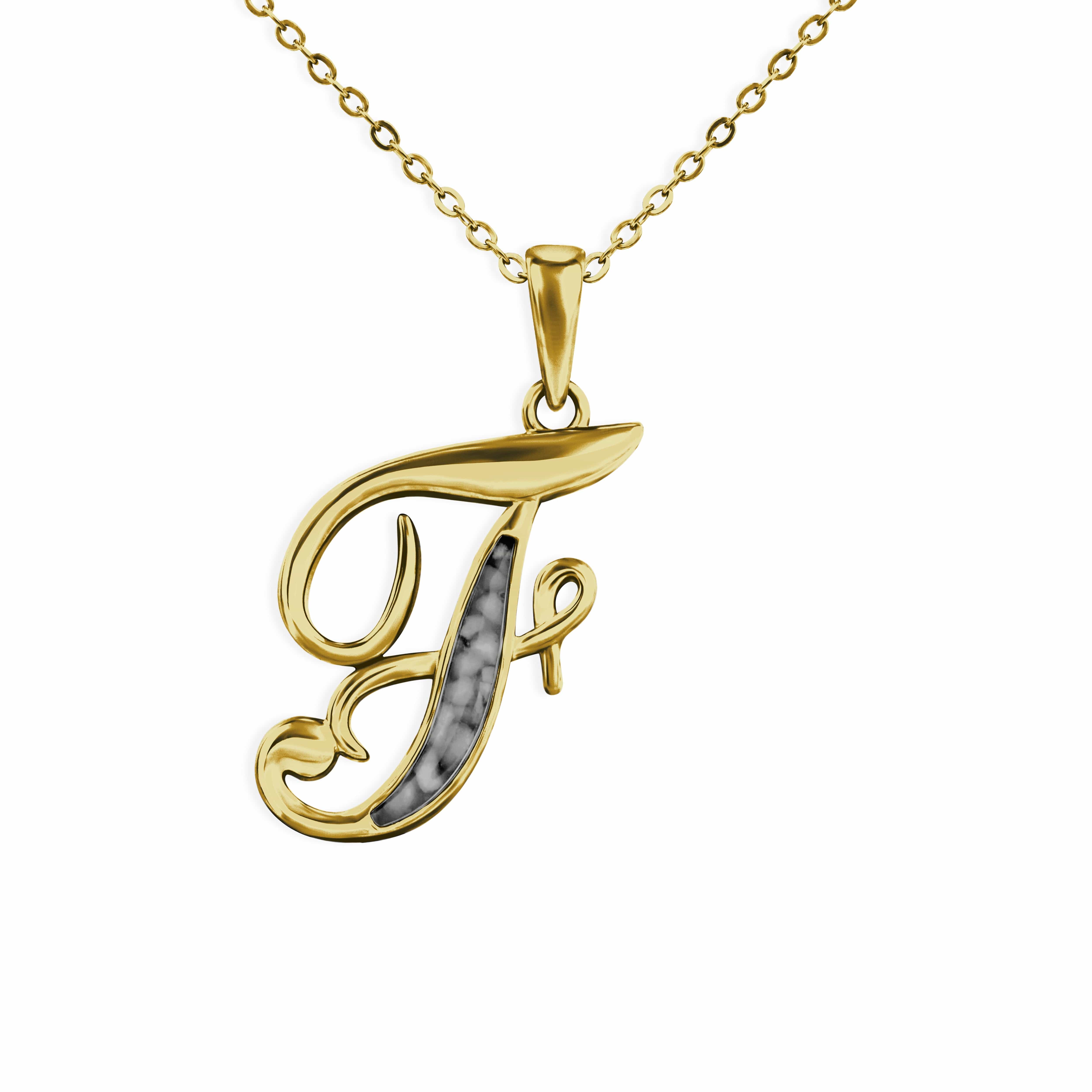 EverWith Alphabet Memorial Ashes Pendant - Letter F 9k Yellow Gold Black