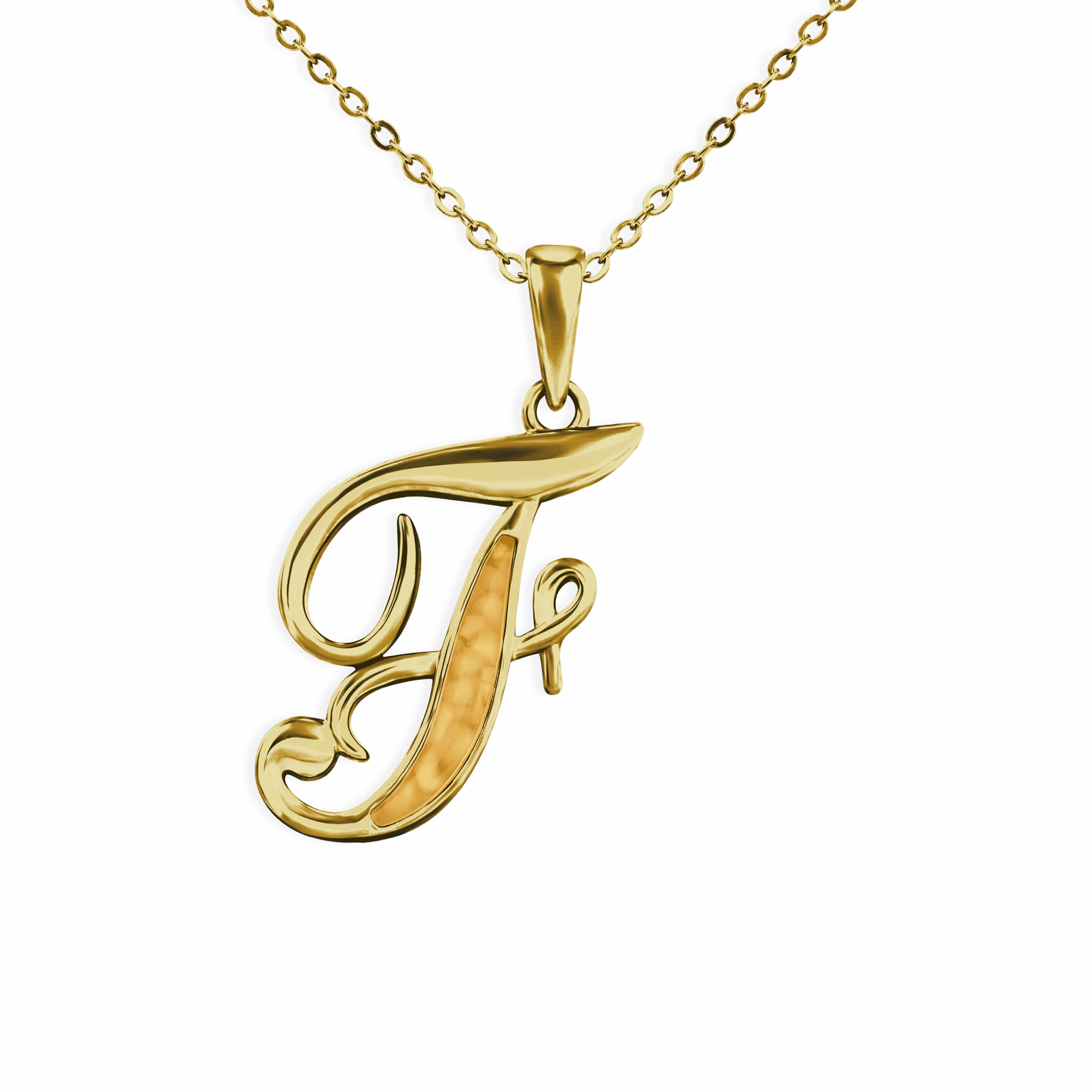 EverWith Alphabet Memorial Ashes Pendant - Letter F 9k Yellow Gold Orange