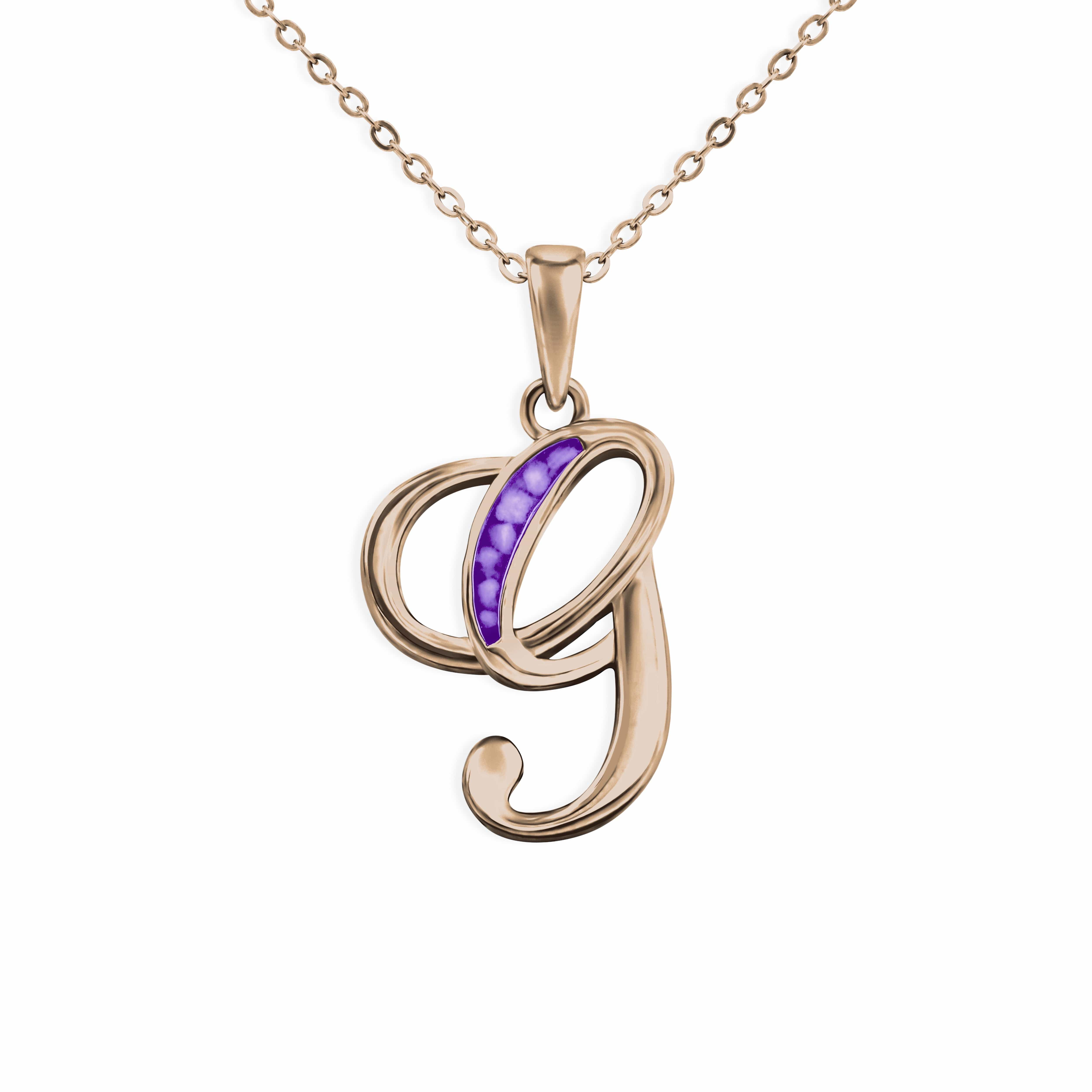 EverWith Alphabet Memorial Ashes Pendant - Letter G 9k Rose Gold Purple