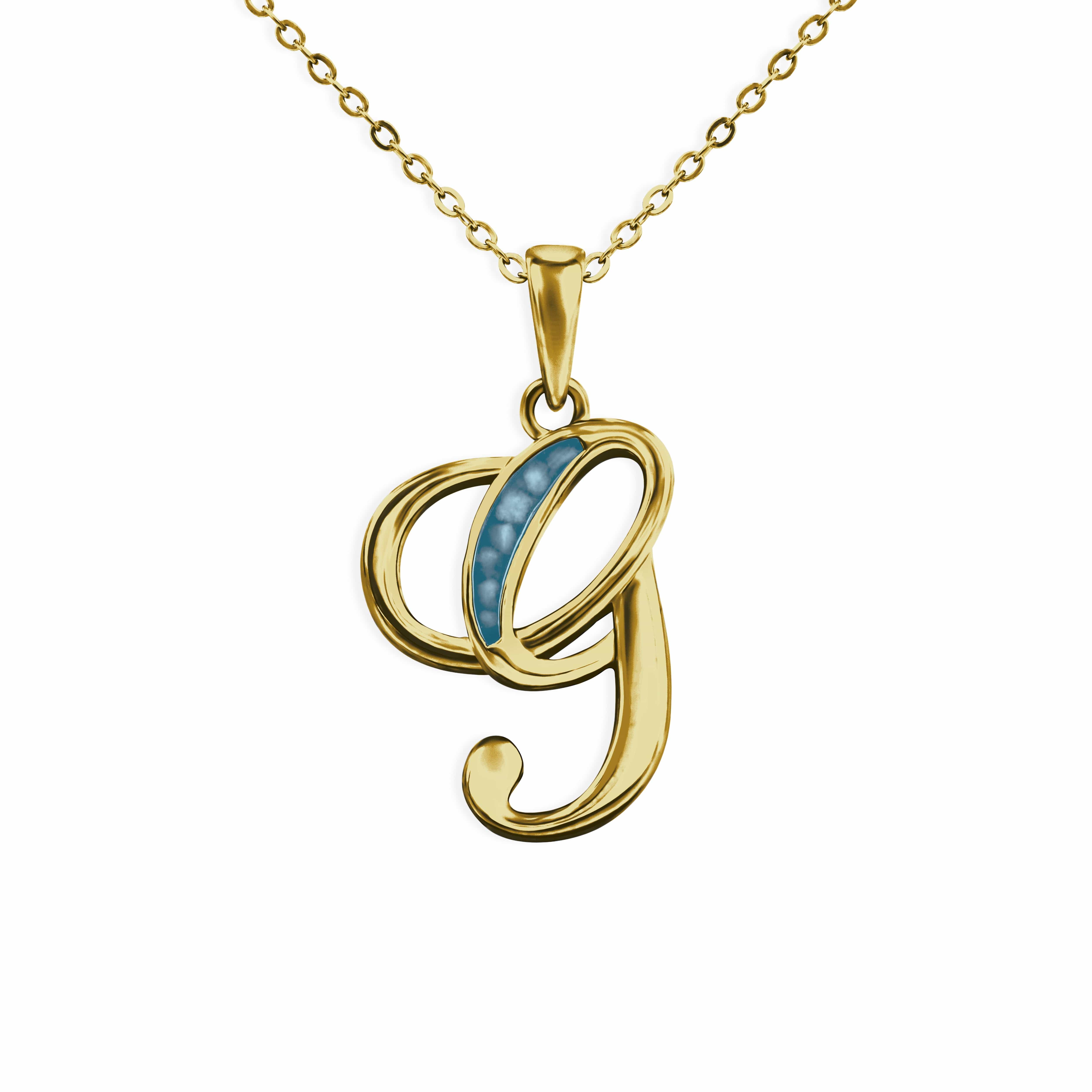 EverWith Alphabet Memorial Ashes Pendant - Letter G 9k Yellow Gold Blue