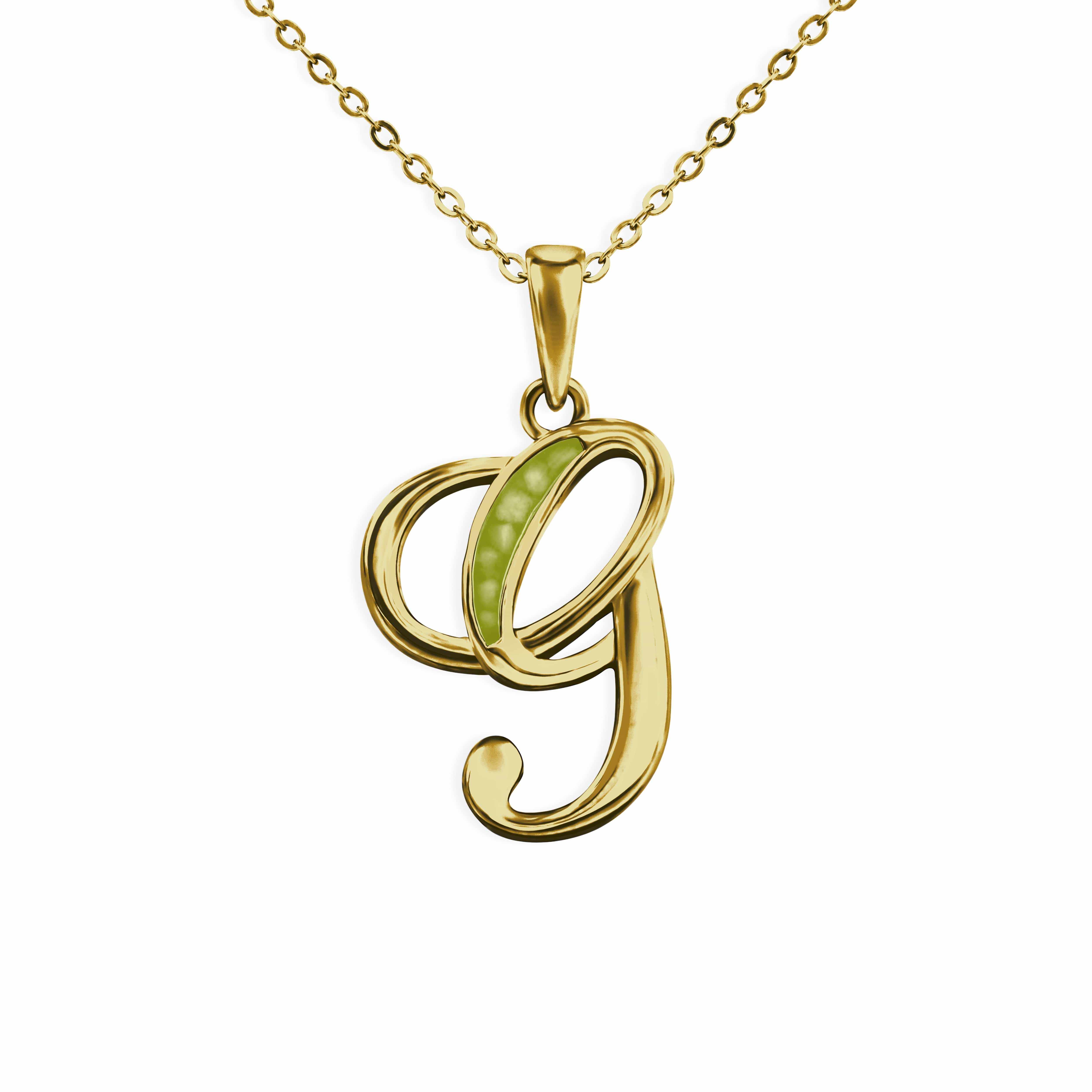 EverWith Alphabet Memorial Ashes Pendant - Letter G 9k Yellow Gold Green