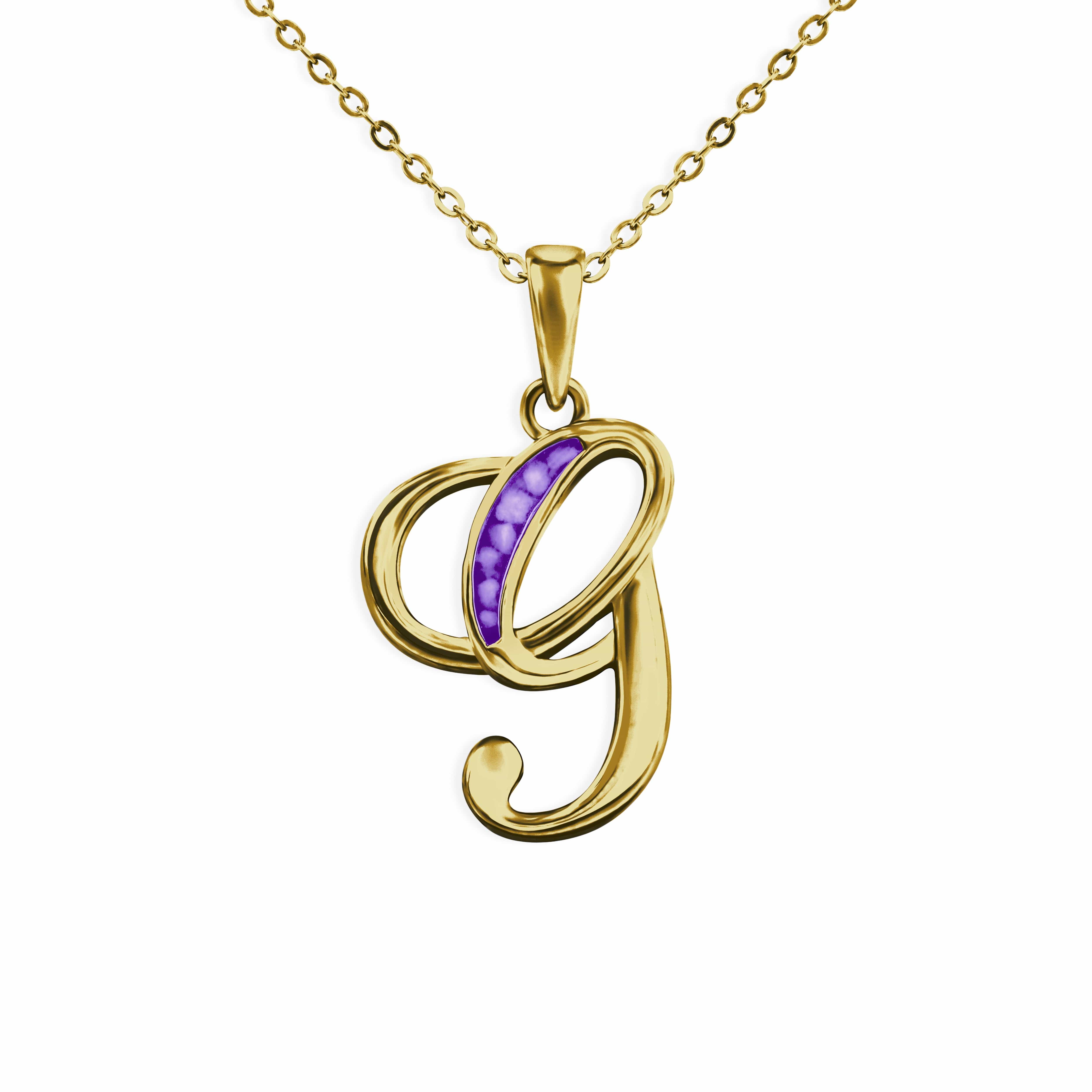 EverWith Alphabet Memorial Ashes Pendant - Letter G 9k Yellow Gold Purple