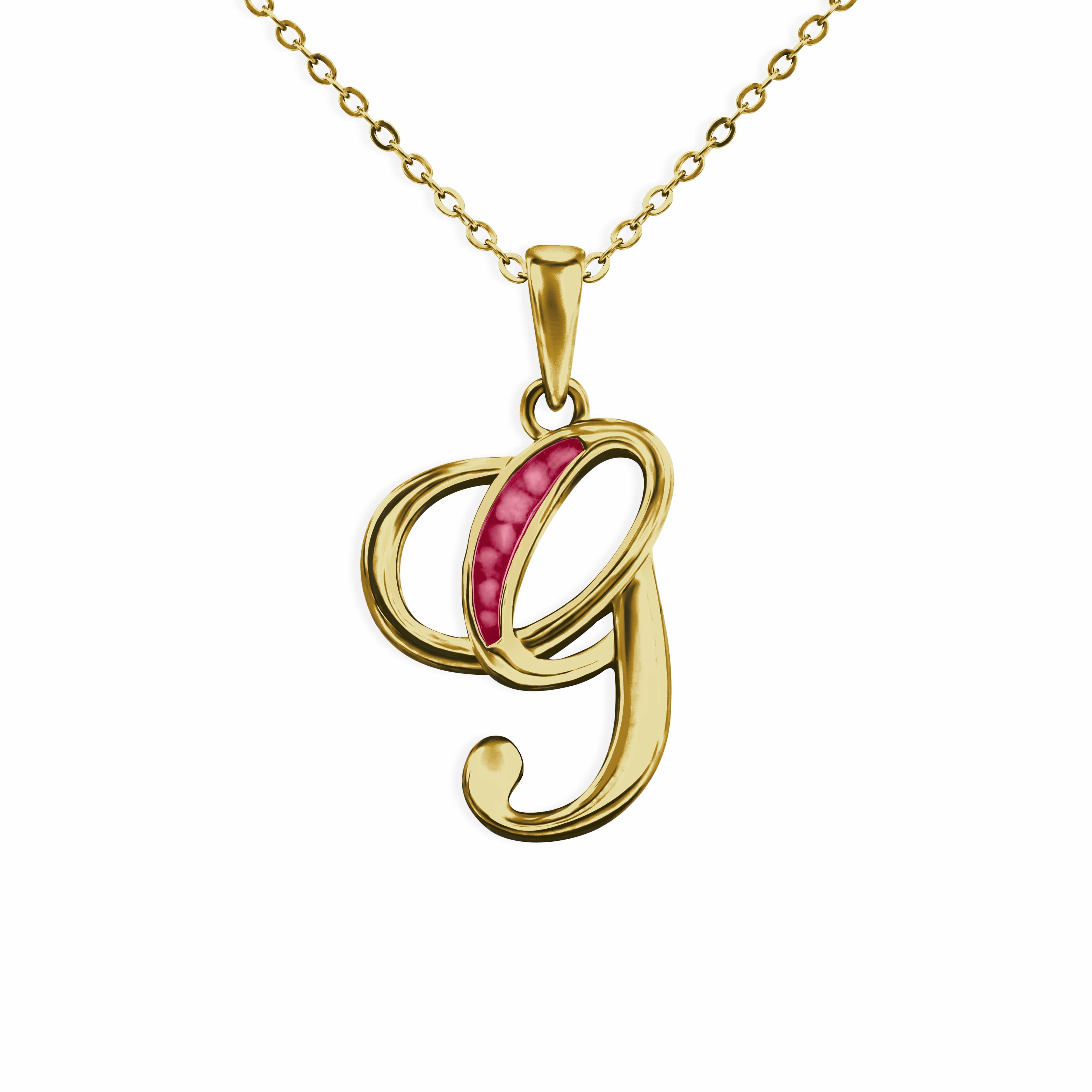 EverWith Alphabet Memorial Ashes Pendant - Letter G 9k Yellow Gold Red