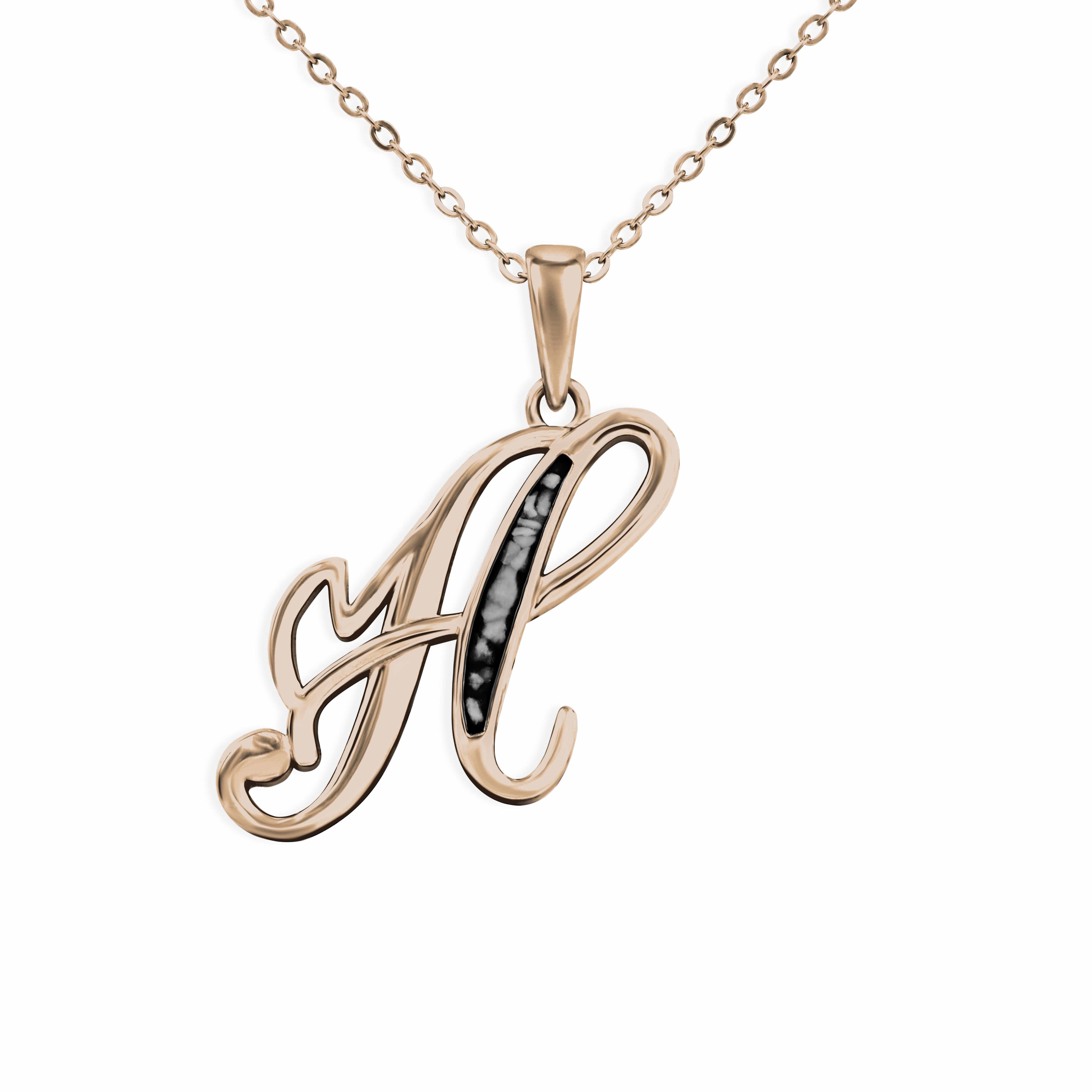 EverWith Alphabet Memorial Ashes Pendant - Letter H 9k Rose Gold Black
