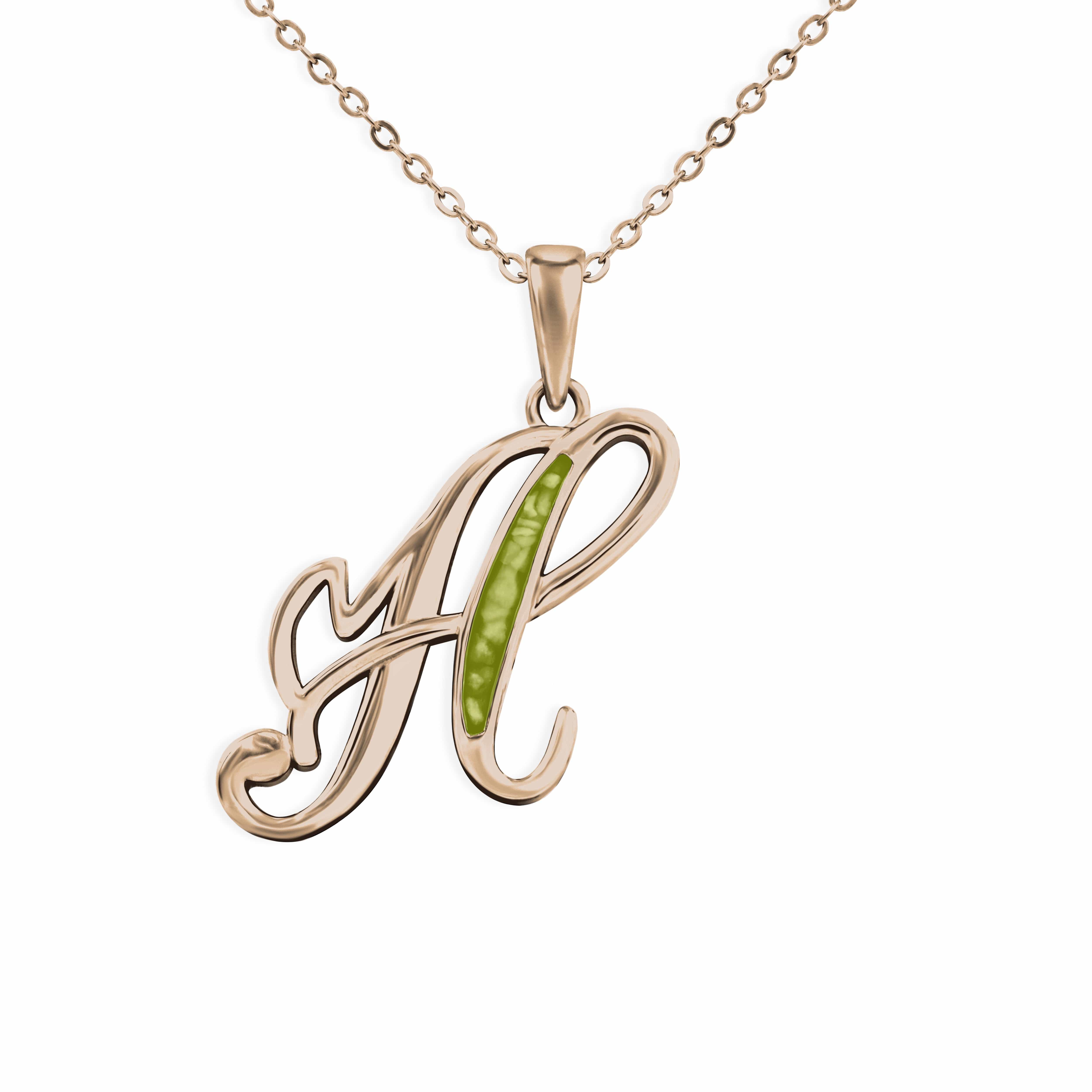 EverWith Alphabet Memorial Ashes Pendant - Letter H 9k Rose Gold Green