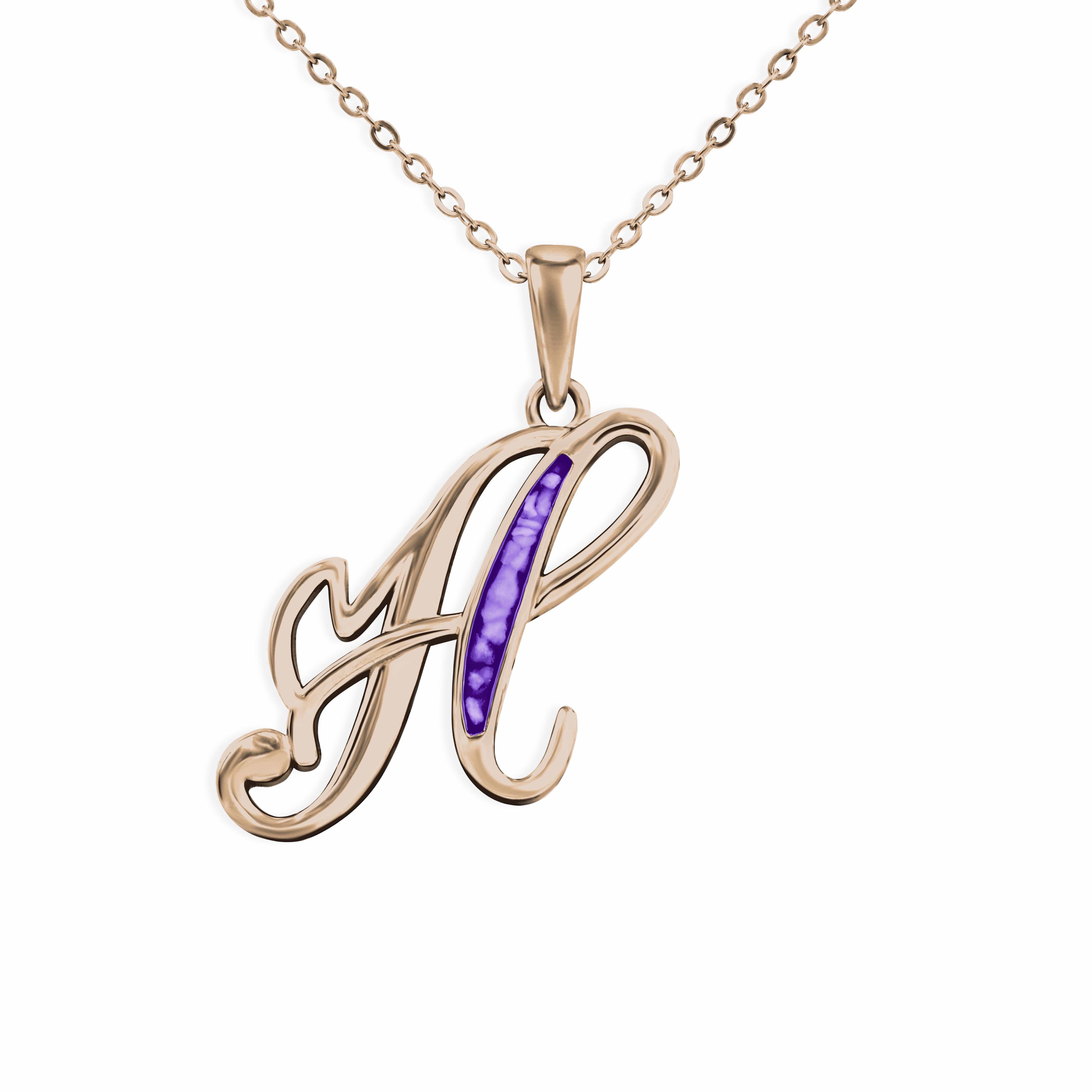 EverWith Alphabet Memorial Ashes Pendant - Letter H 9k Rose Gold Purple