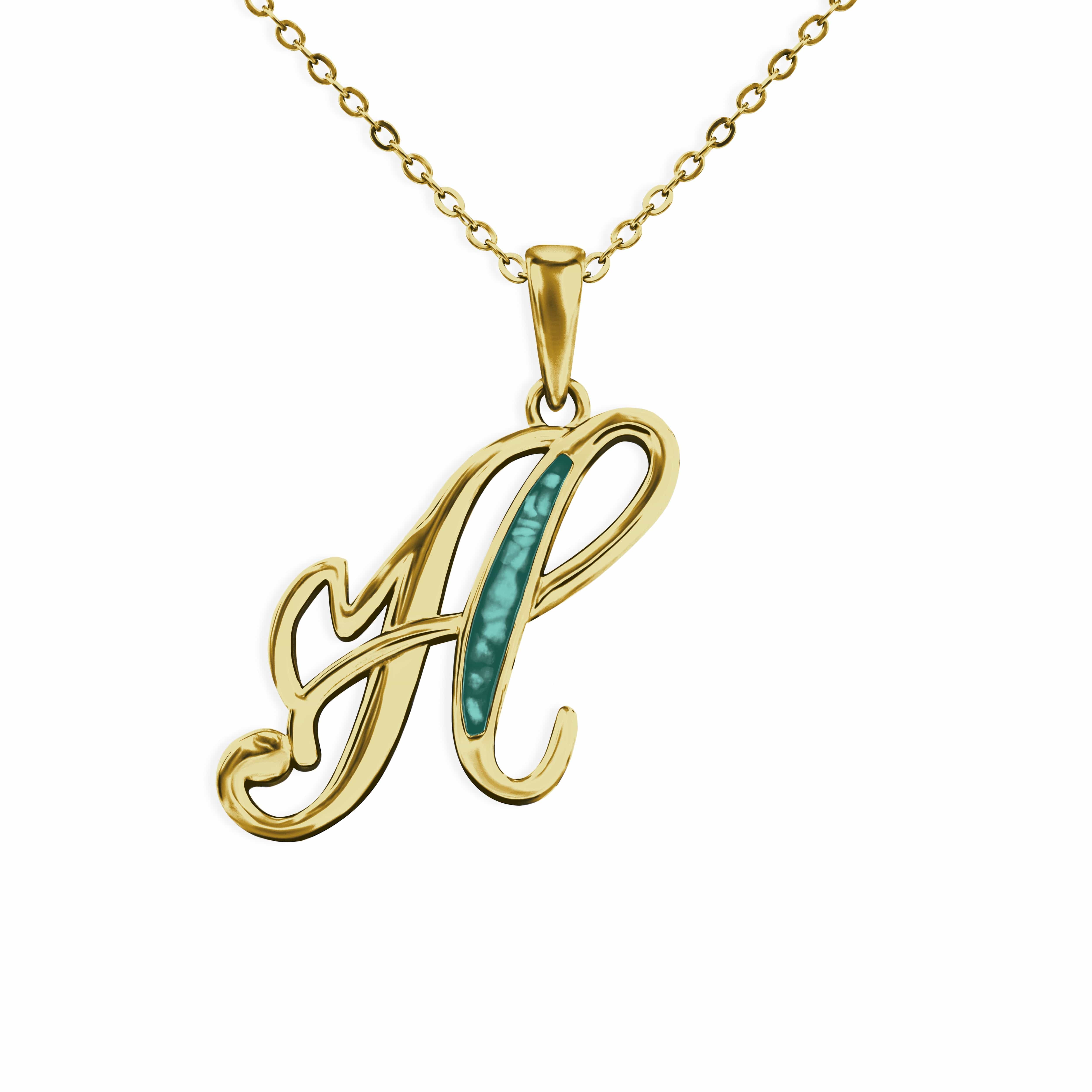 EverWith Alphabet Memorial Ashes Pendant - Letter H 9k Yellow Gold Aqua