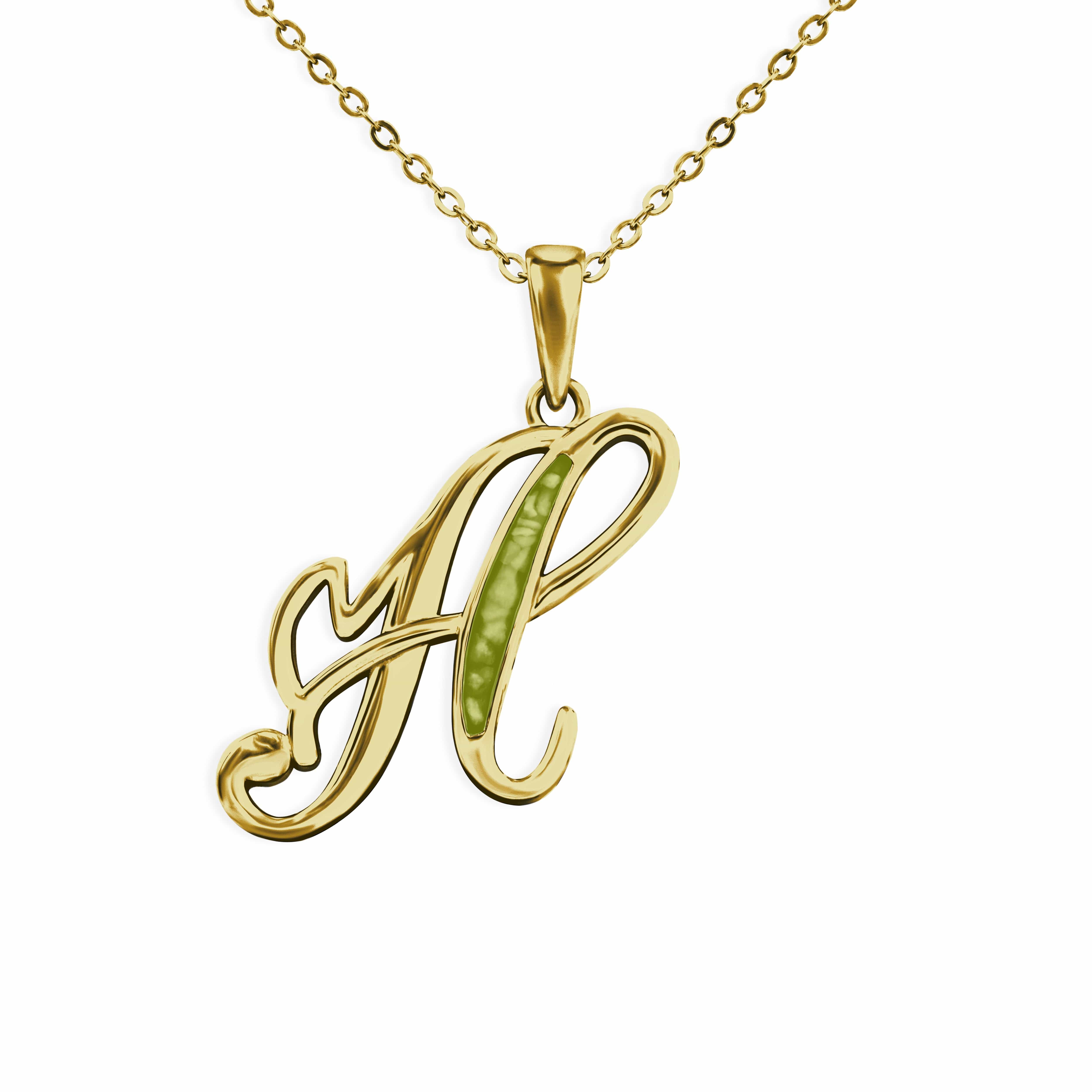 EverWith Alphabet Memorial Ashes Pendant - Letter H 9k Yellow Gold Green