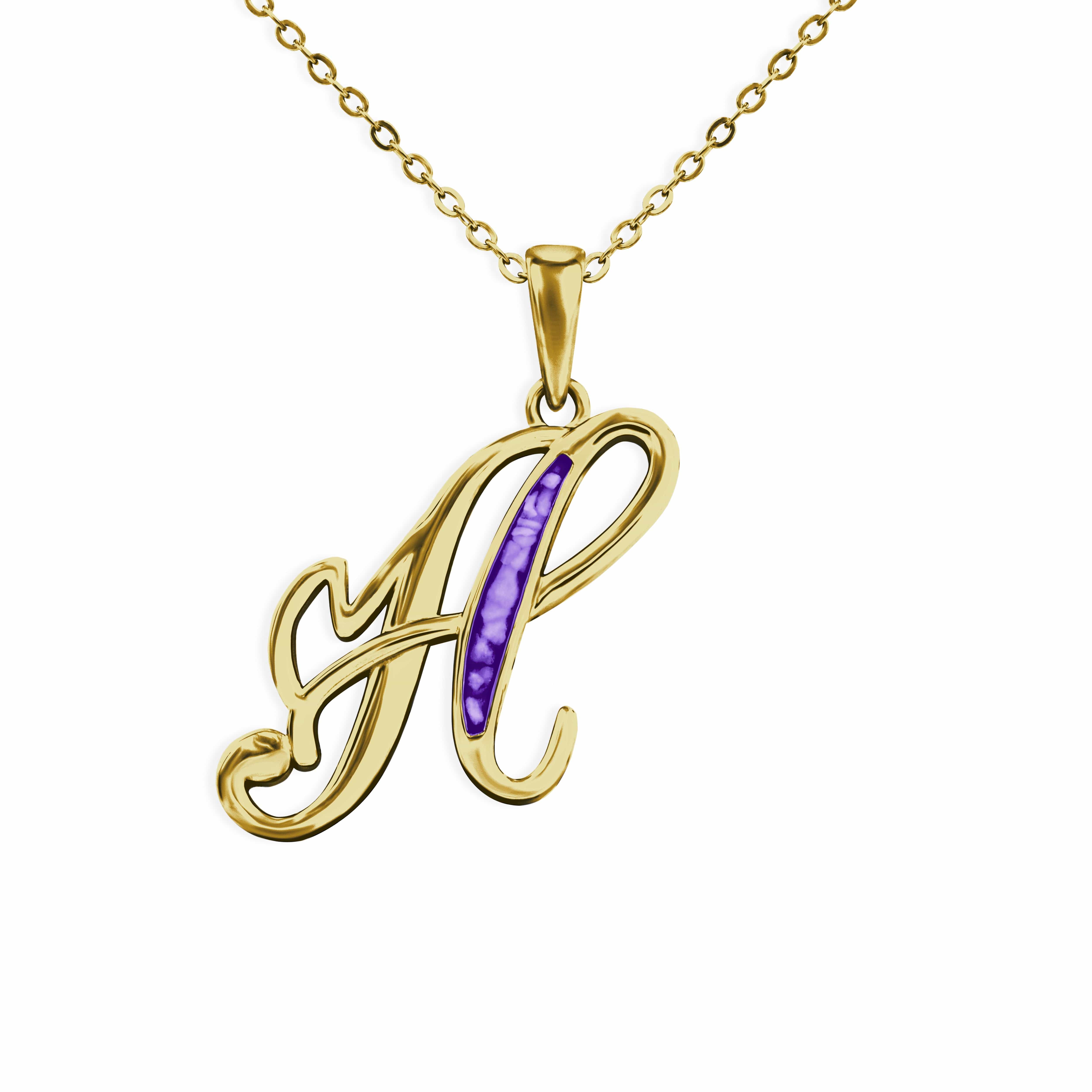 EverWith Alphabet Memorial Ashes Pendant - Letter H 9k Yellow Gold Purple